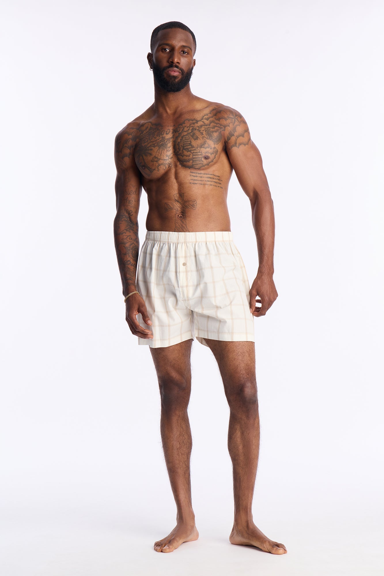 Subtle Plaid Cotton Boxer - Beige Fashion Nova