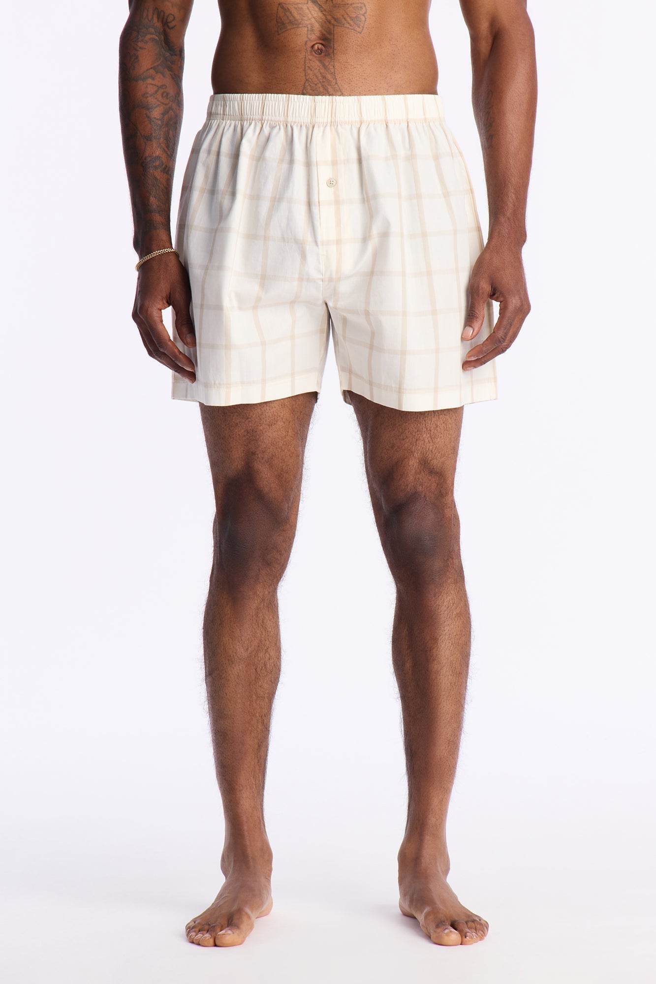 Subtle Plaid Cotton Boxer - Beige Fashion Nova
