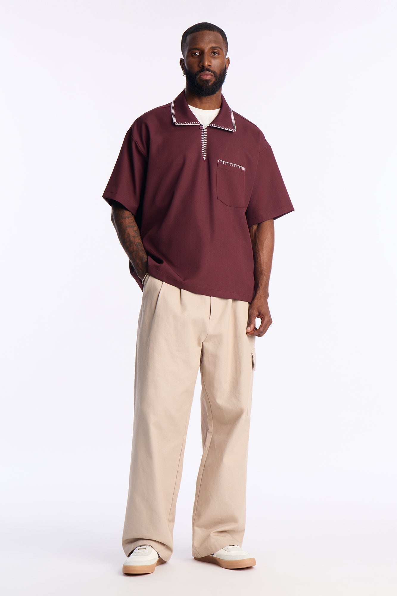 Hyde Stitch Polo - Burgundy Fashion Nova