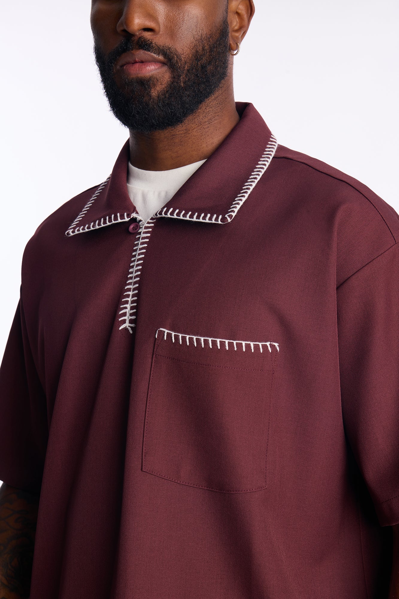 Hyde Stitch Polo - Burgundy Fashion Nova