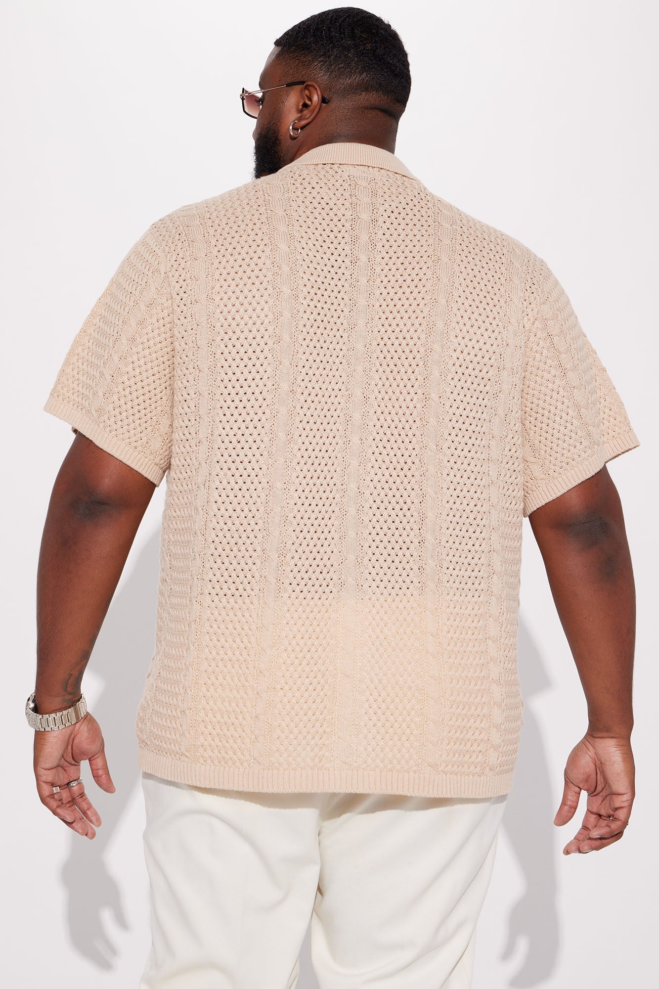 Unwind Cable Knit Short Sleeve Button Up - Oatmeal Fashion Nova