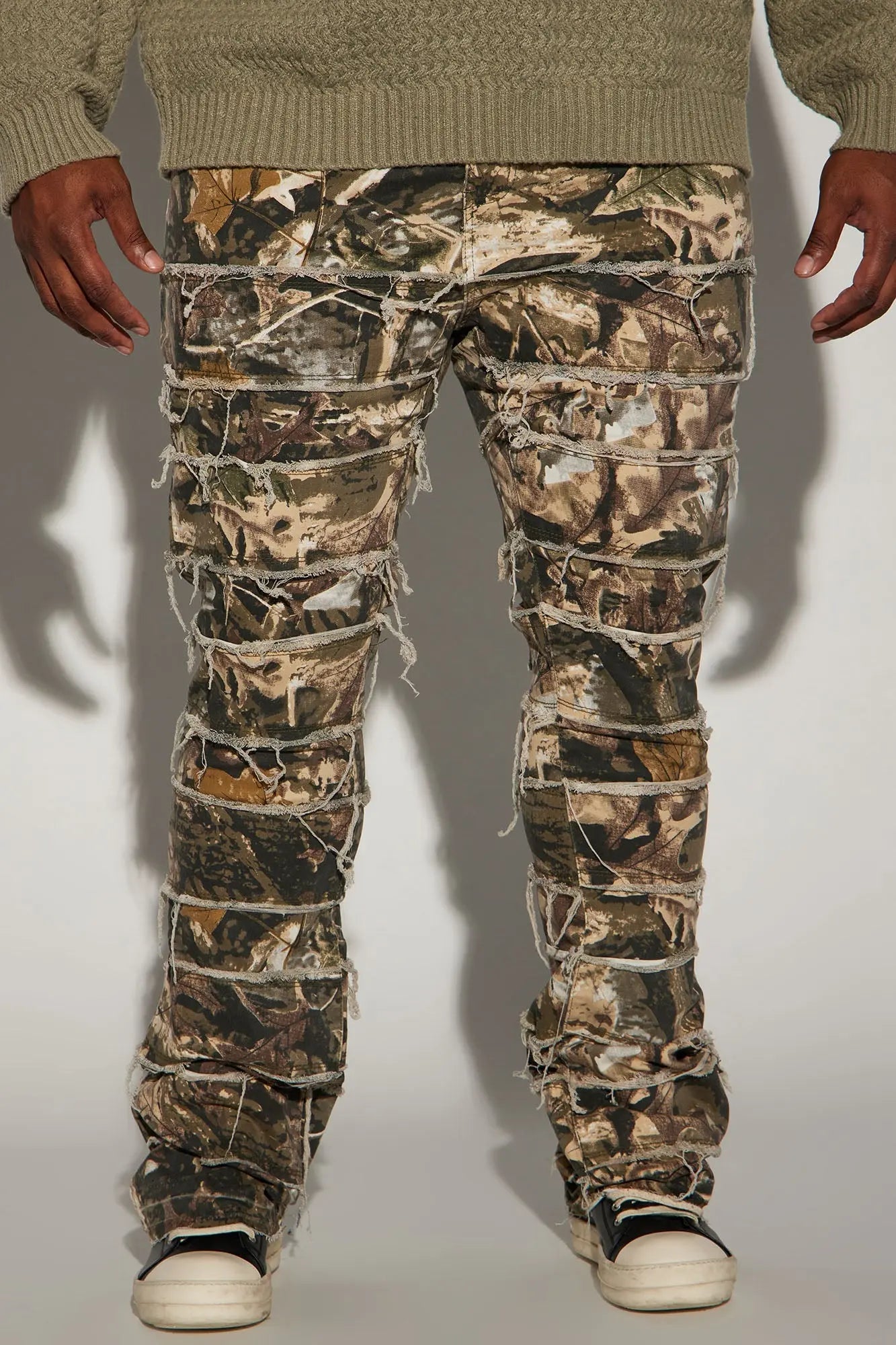 All Around Fray Stacked Skinny Flare Pants - Brown/combo Fashion Nova