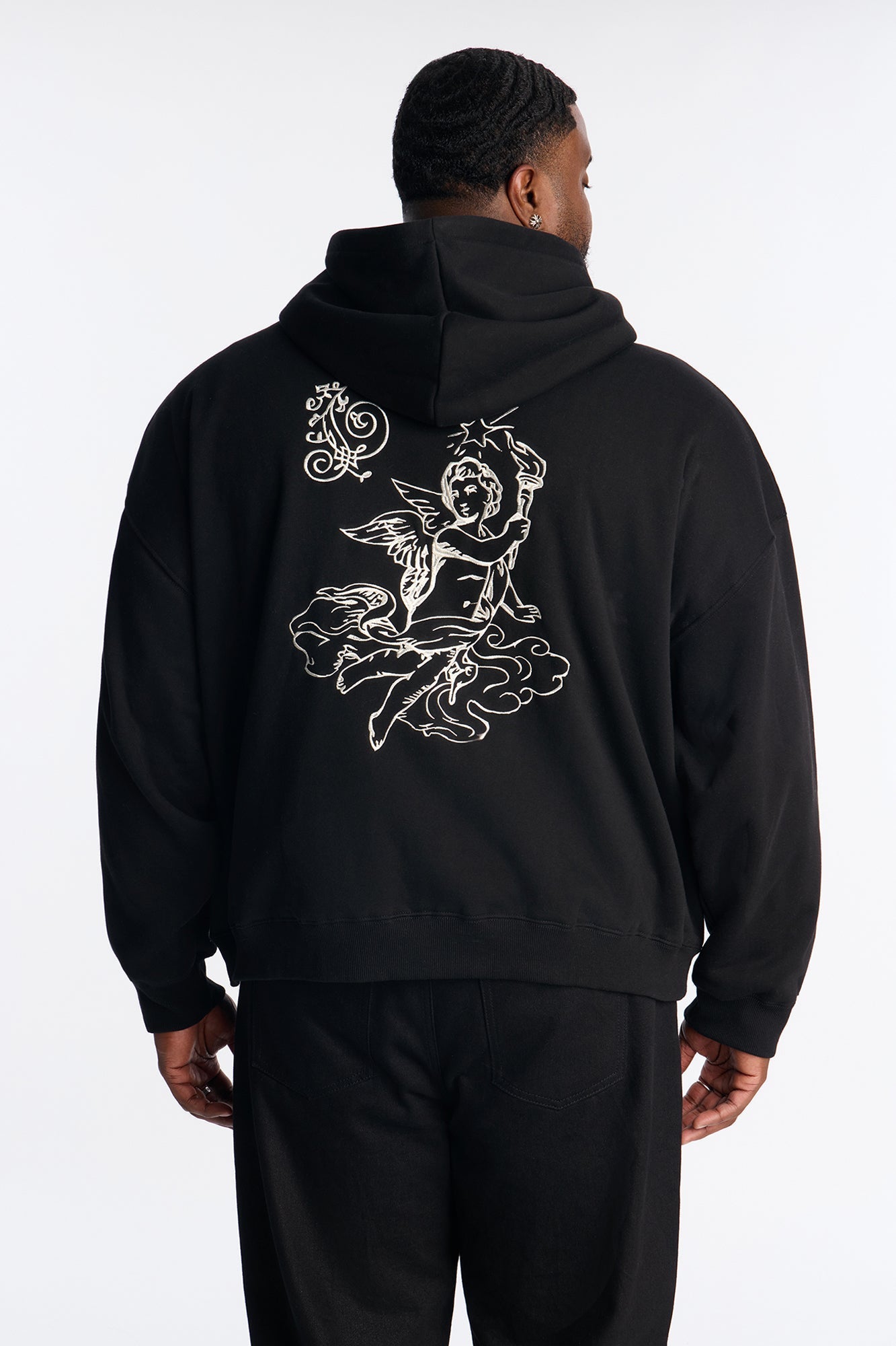 Angelic Tunes Oversized Heavyweight Zip Up Hoodie - Black Fashion Nova
