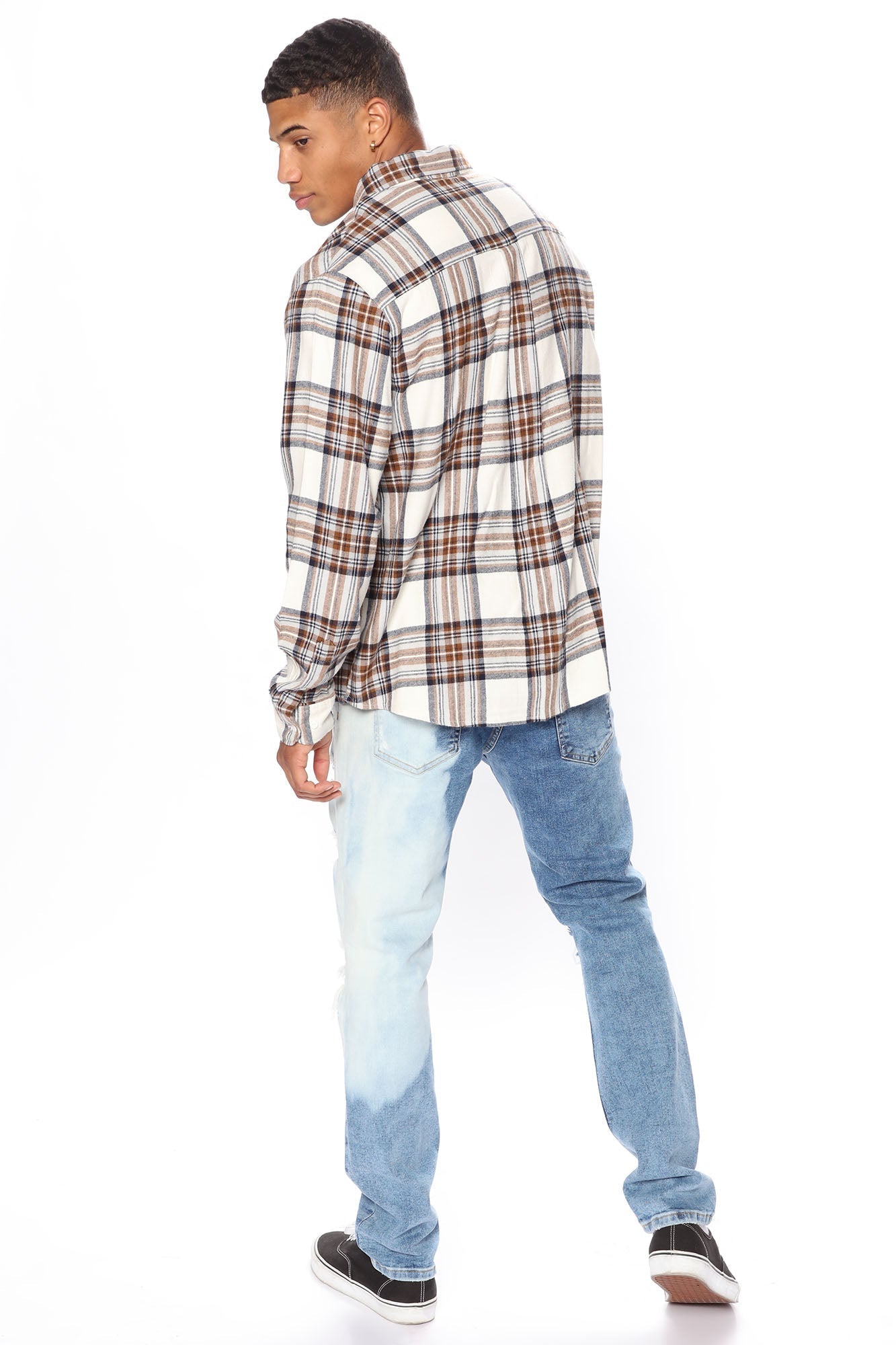 Light Breeze Plaid Long Sleeve Woven Top - Khaki/combo Fashion Nova