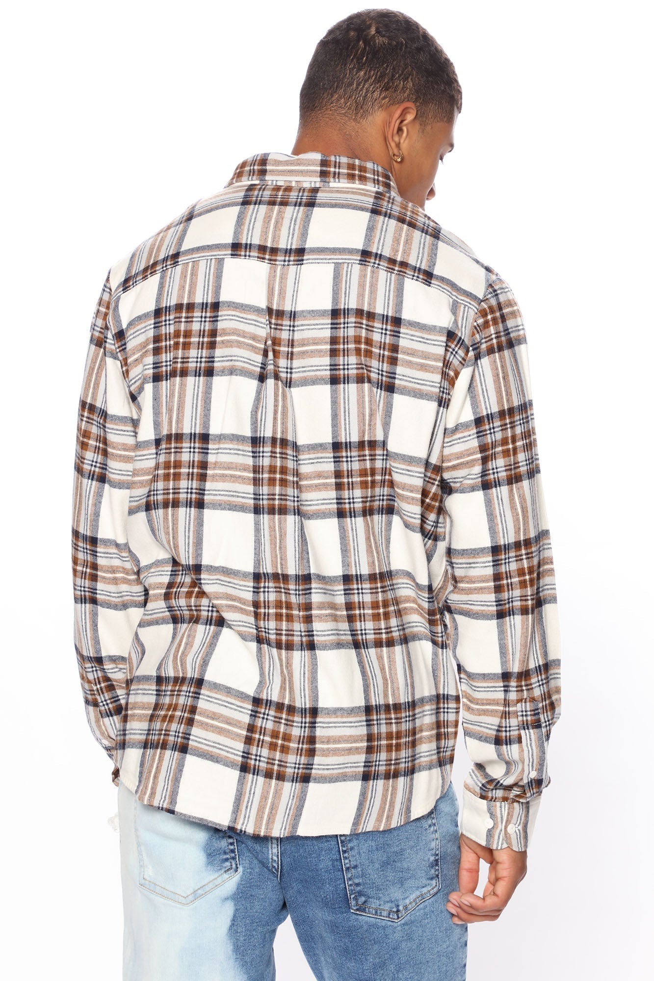 Light Breeze Plaid Long Sleeve Woven Top - Khaki/combo Fashion Nova