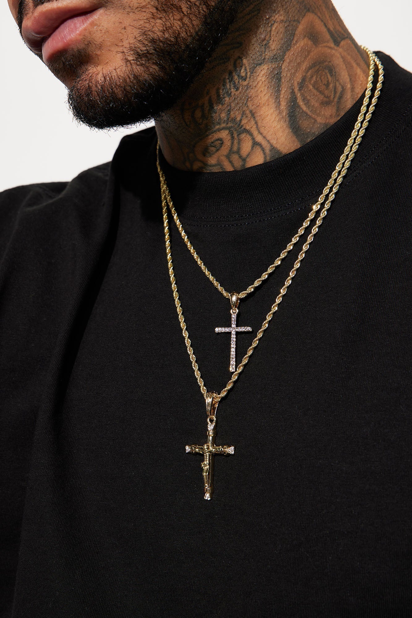 Classic Holy Cross Pendant 2 Piece Chain Necklace - Gold Fashion Nova