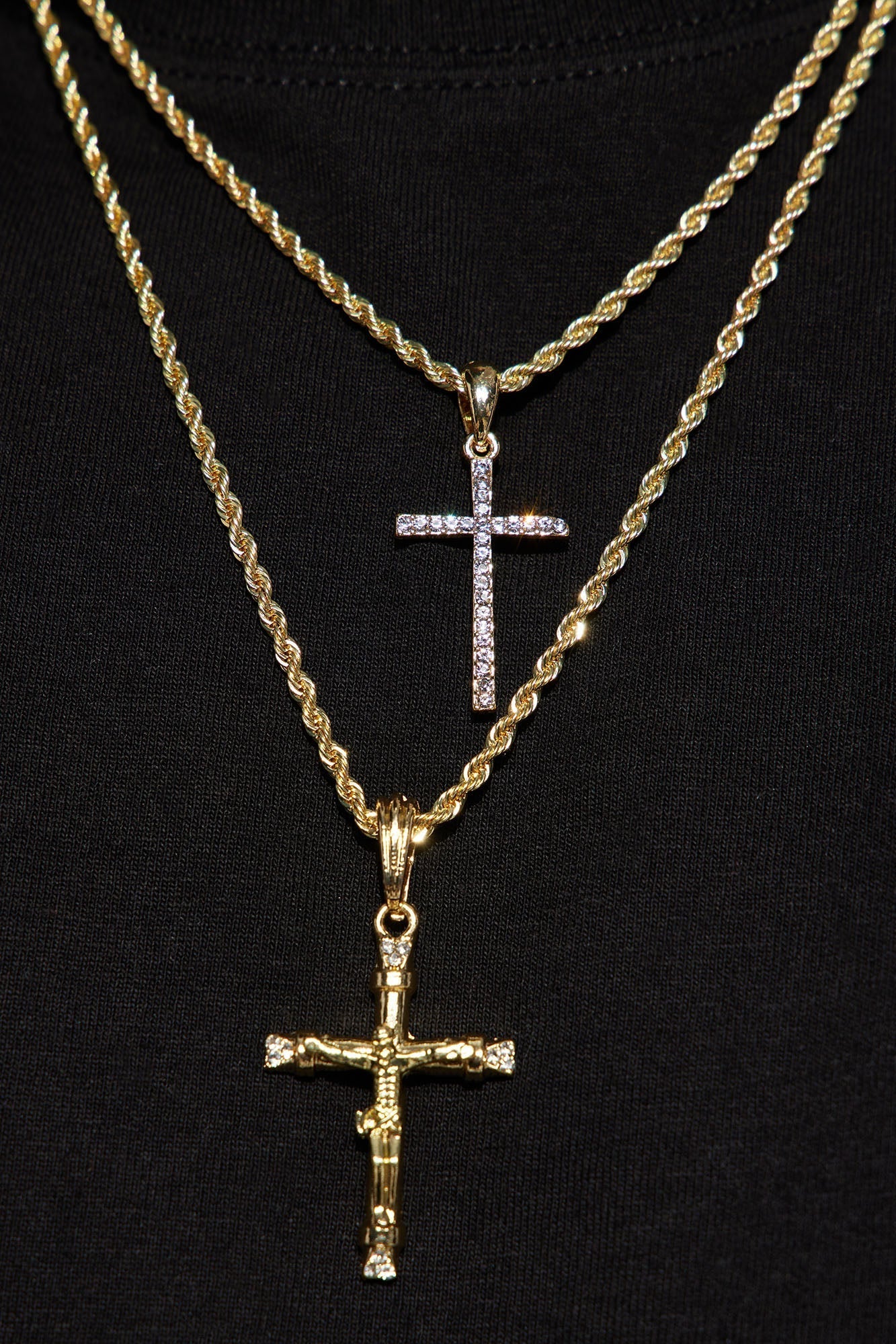 Classic Holy Cross Pendant 2 Piece Chain Necklace - Gold Fashion Nova