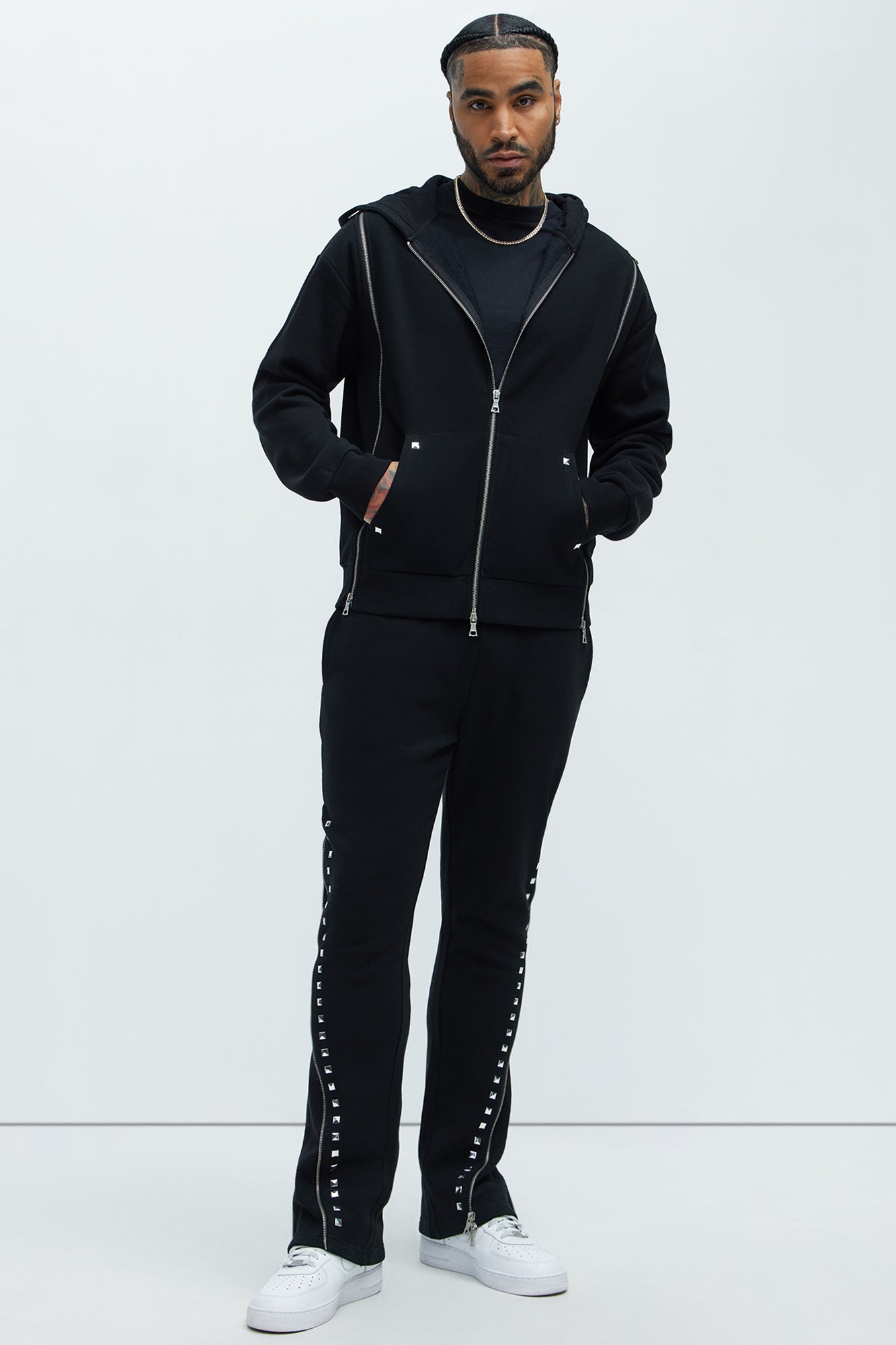Tyson Sleaze Studded Skinny Flare Sweatpants - Black Fashion Nova