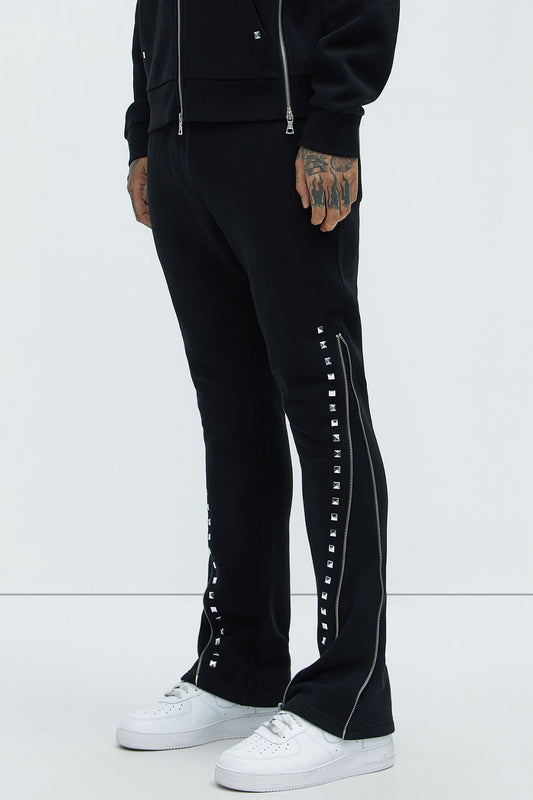 Tyson Sleaze Studded Skinny Flare Sweatpants - Black Fashion Nova