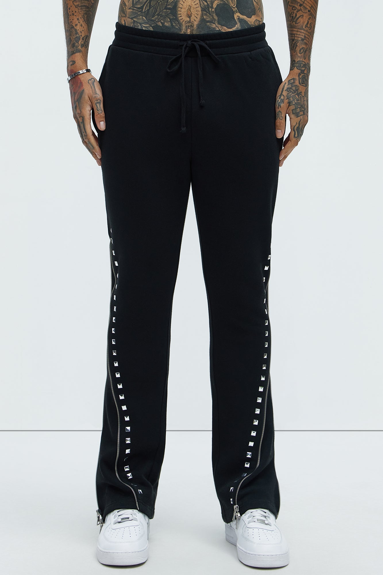 Tyson Sleaze Studded Skinny Flare Sweatpants - Black Fashion Nova