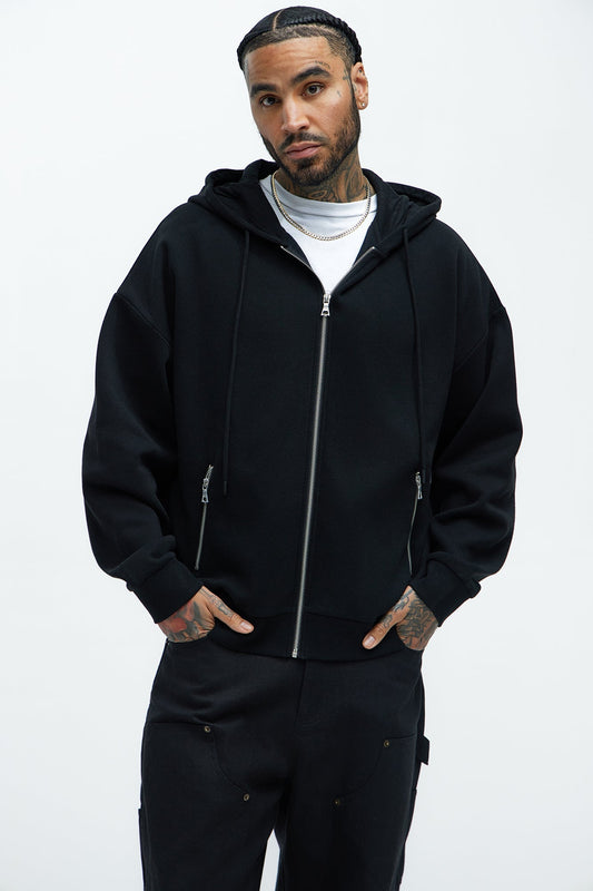 Tyson Stash Oversized Zip Up Hoodie - Black Fashion Nova