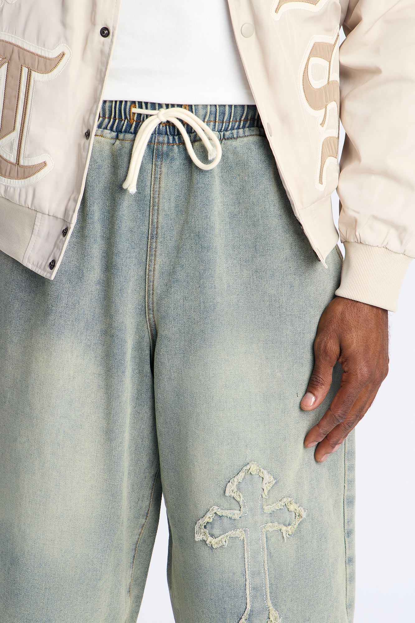 Baggy Love Cross Jeweled Denim Short - Vintage Wash Fashion Nova