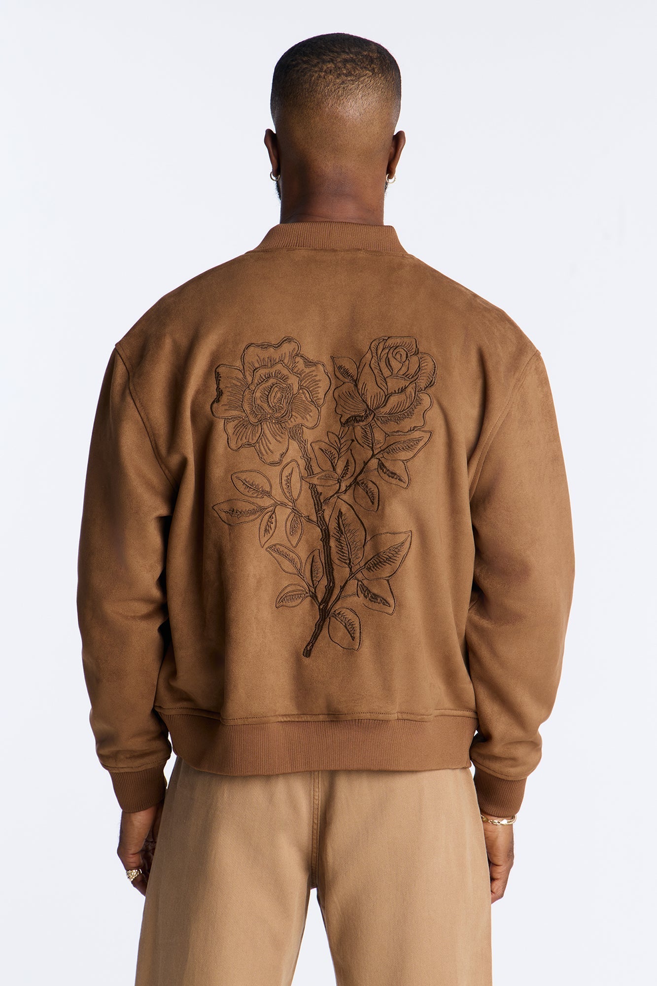 Faux Suede Embroidered Blossom Bomber Jacket - Tan Fashion Nova
