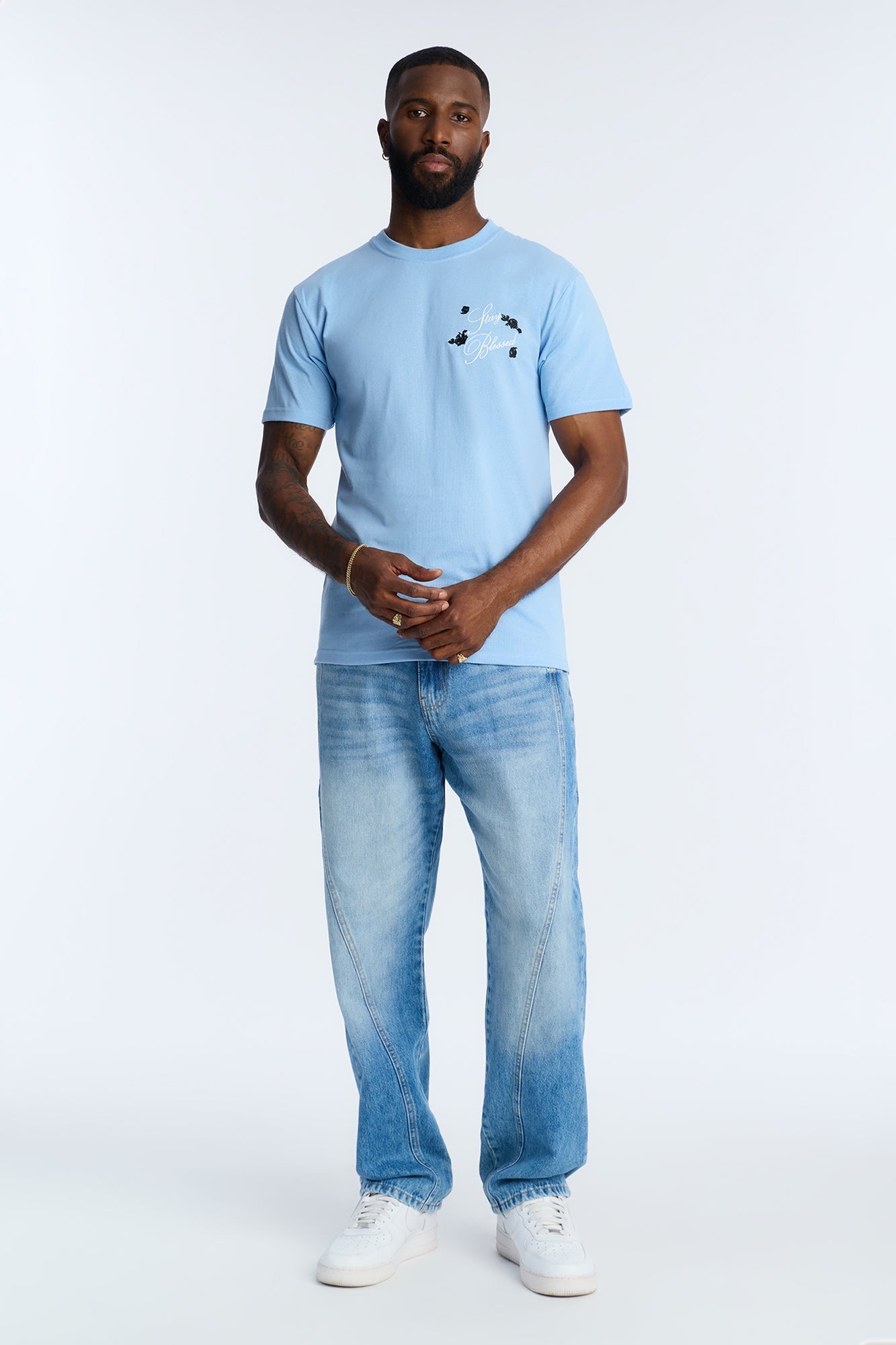 Angelic Blessings Short Sleeve Tee - Light Blue Fashion Nova
