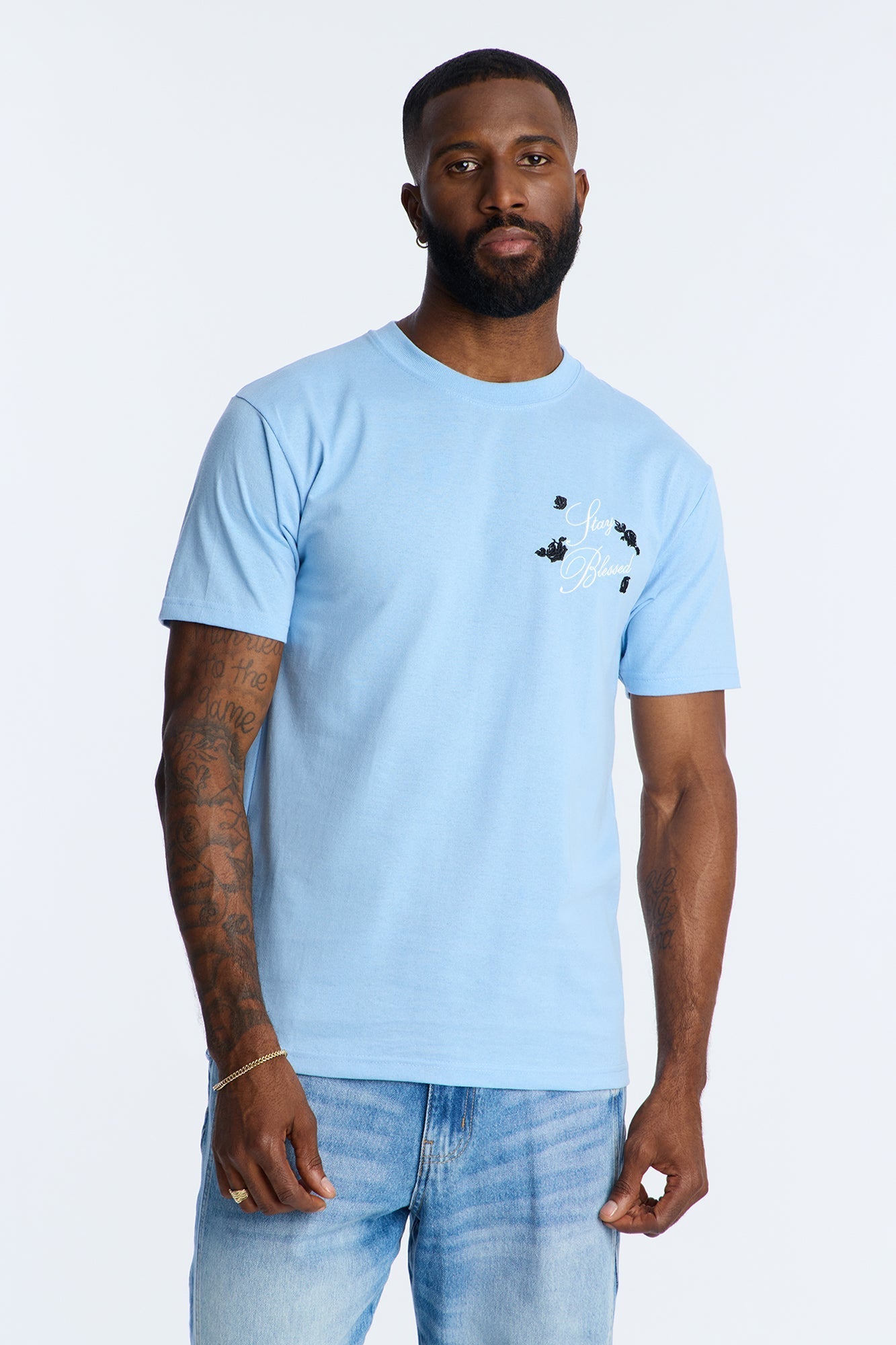 Angelic Blessings Short Sleeve Tee - Light Blue Fashion Nova