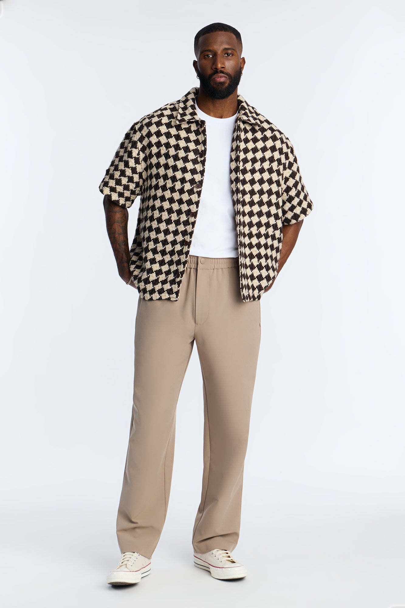 Boxy Cropped Mosaic Button Up Shirt - Brown Fashion Nova