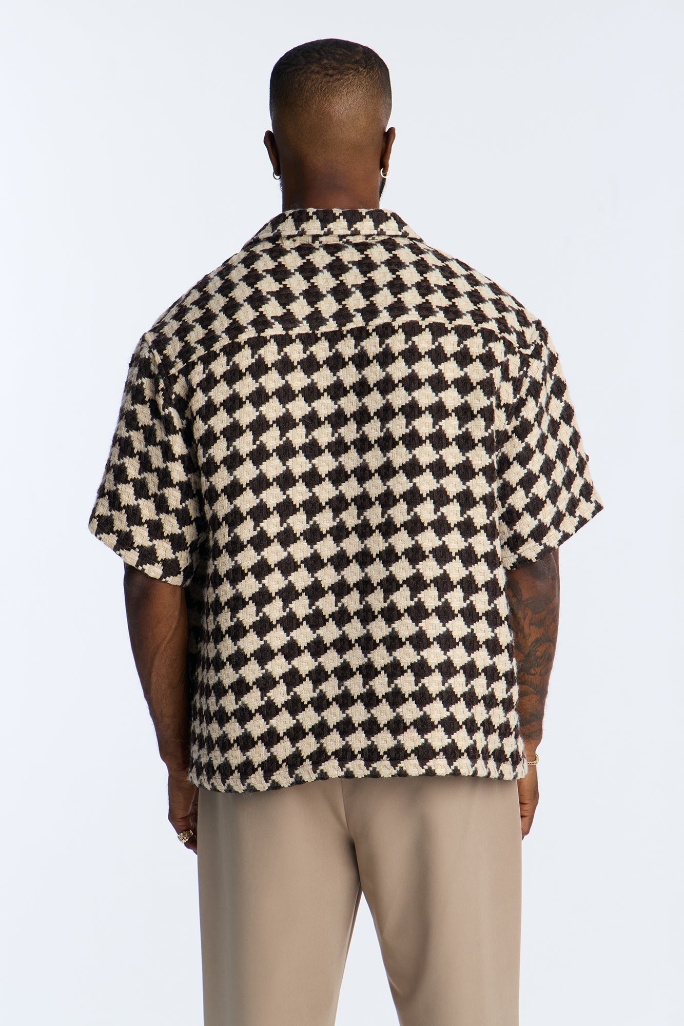 Boxy Cropped Mosaic Button Up Shirt - Brown Fashion Nova