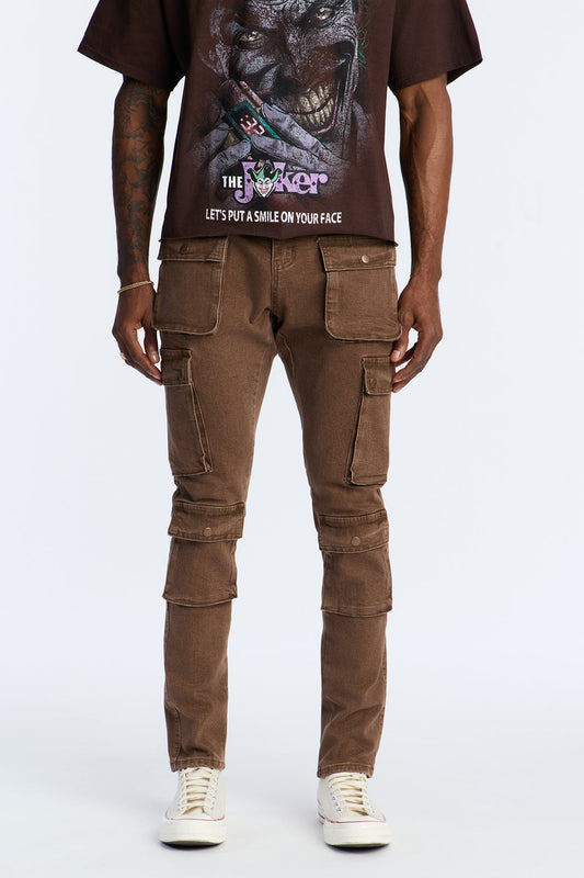 Stacked Skinny Back To Back Cargo Jean - Brown Fashion Nova