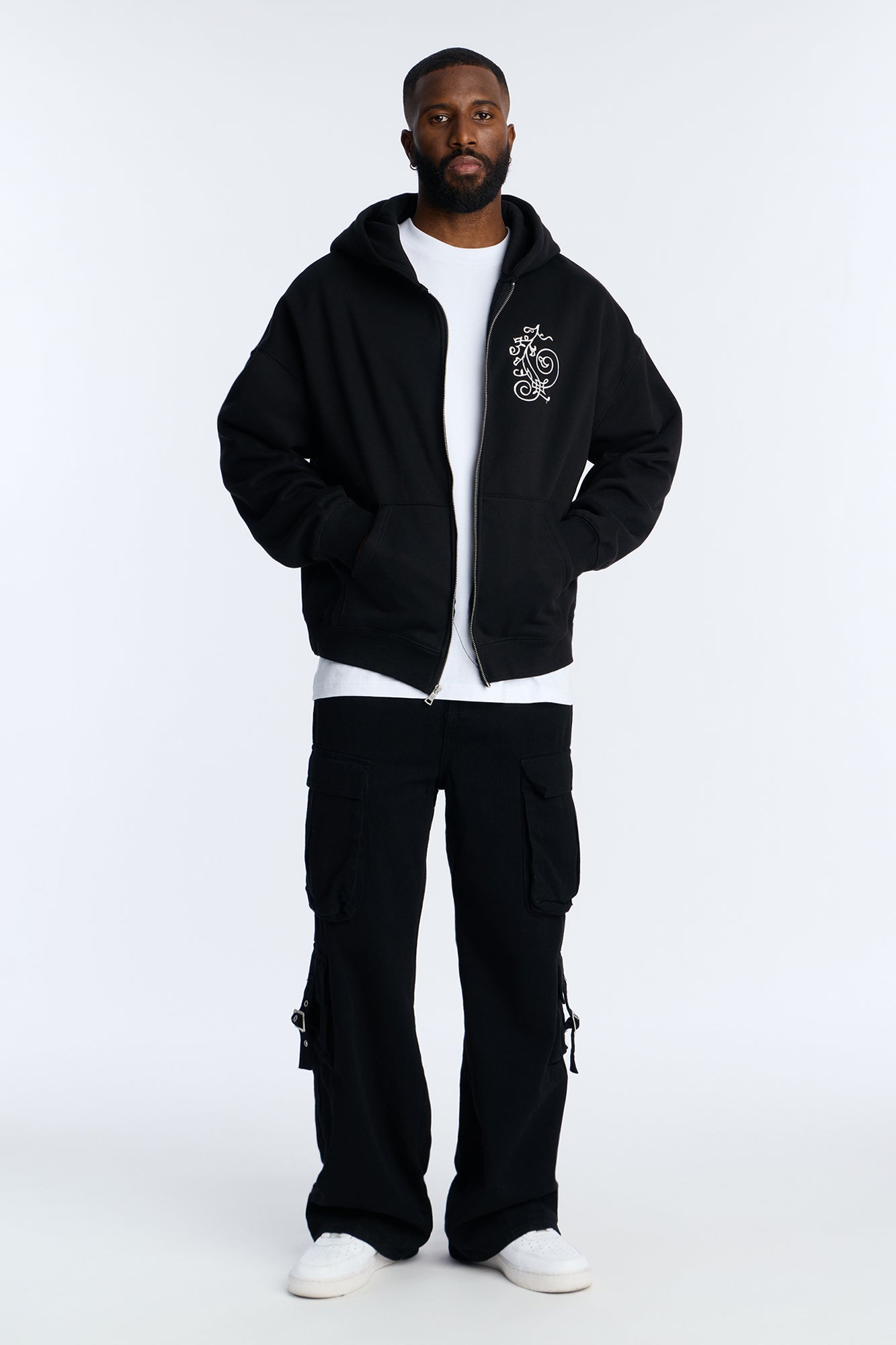 Angelic Tunes Oversized Heavyweight Zip Up Hoodie - Black Fashion Nova