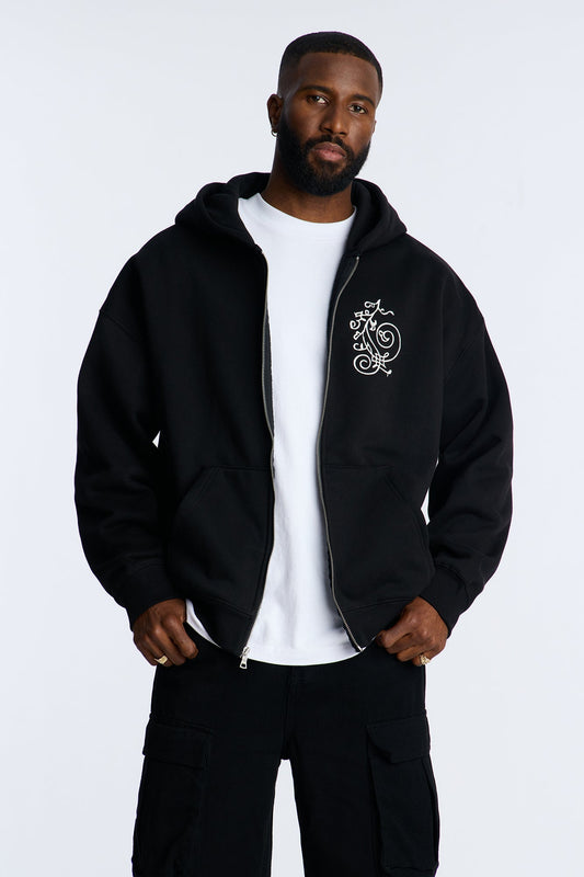 Angelic Tunes Oversized Heavyweight Zip Up Hoodie - Black Fashion Nova