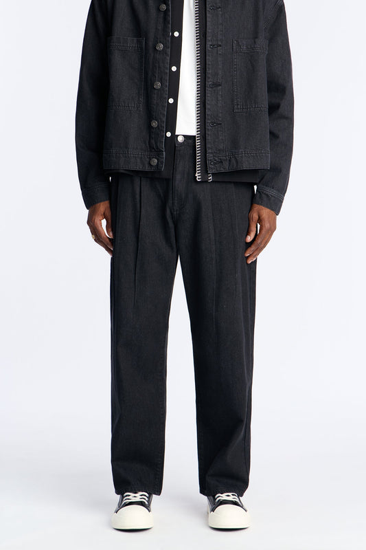 Barrel Aime Pleated Jean - Black Wash Fashion Nova