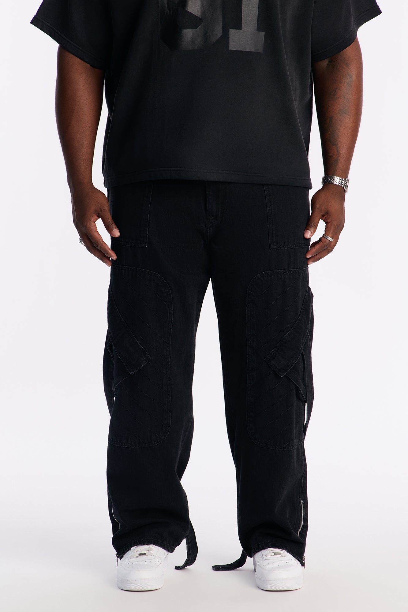Relaxed Straight Paneled Cargo Jean - Black Wash Fashion Nova