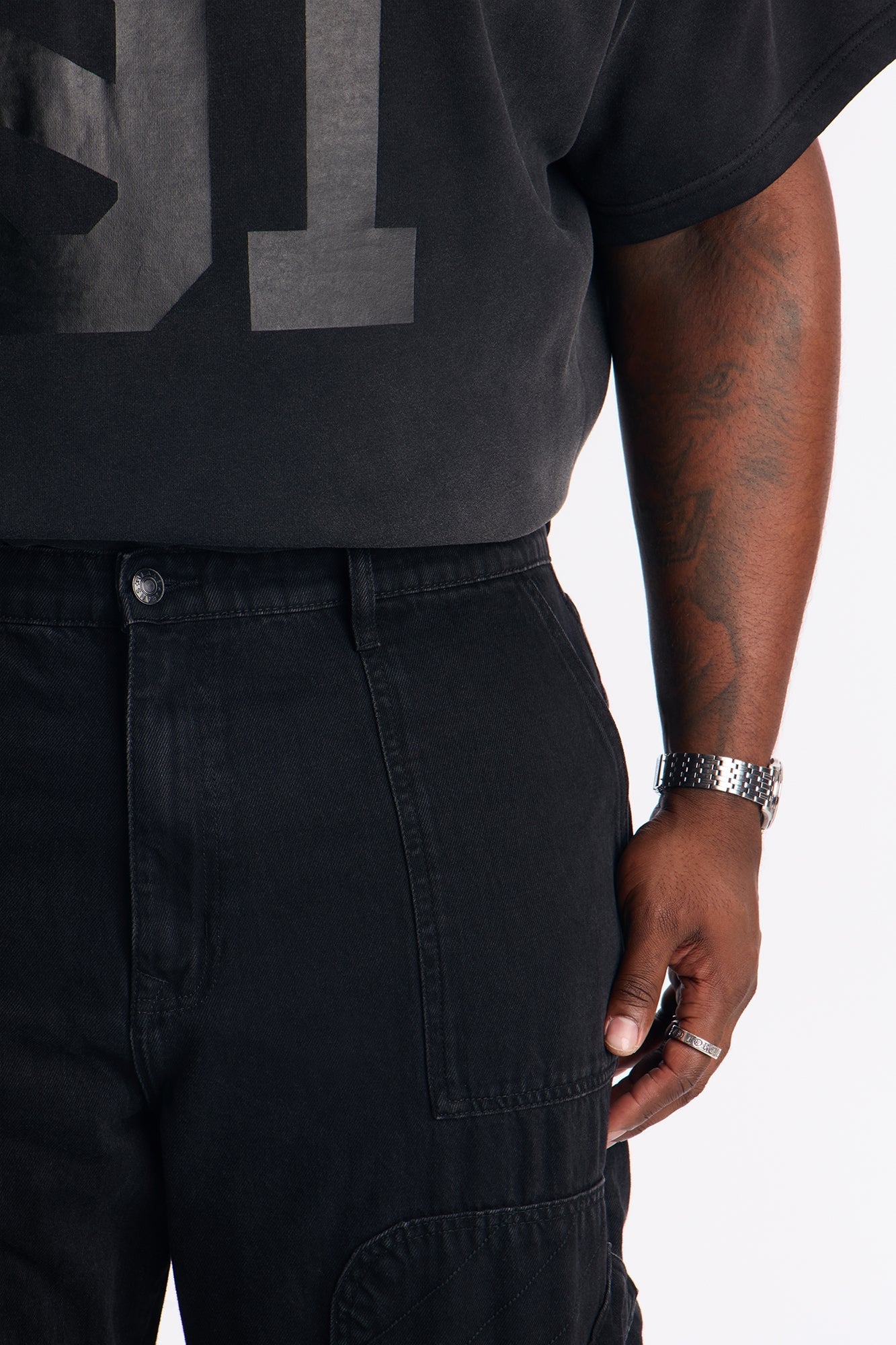 Relaxed Straight Paneled Cargo Jean - Black Wash Fashion Nova