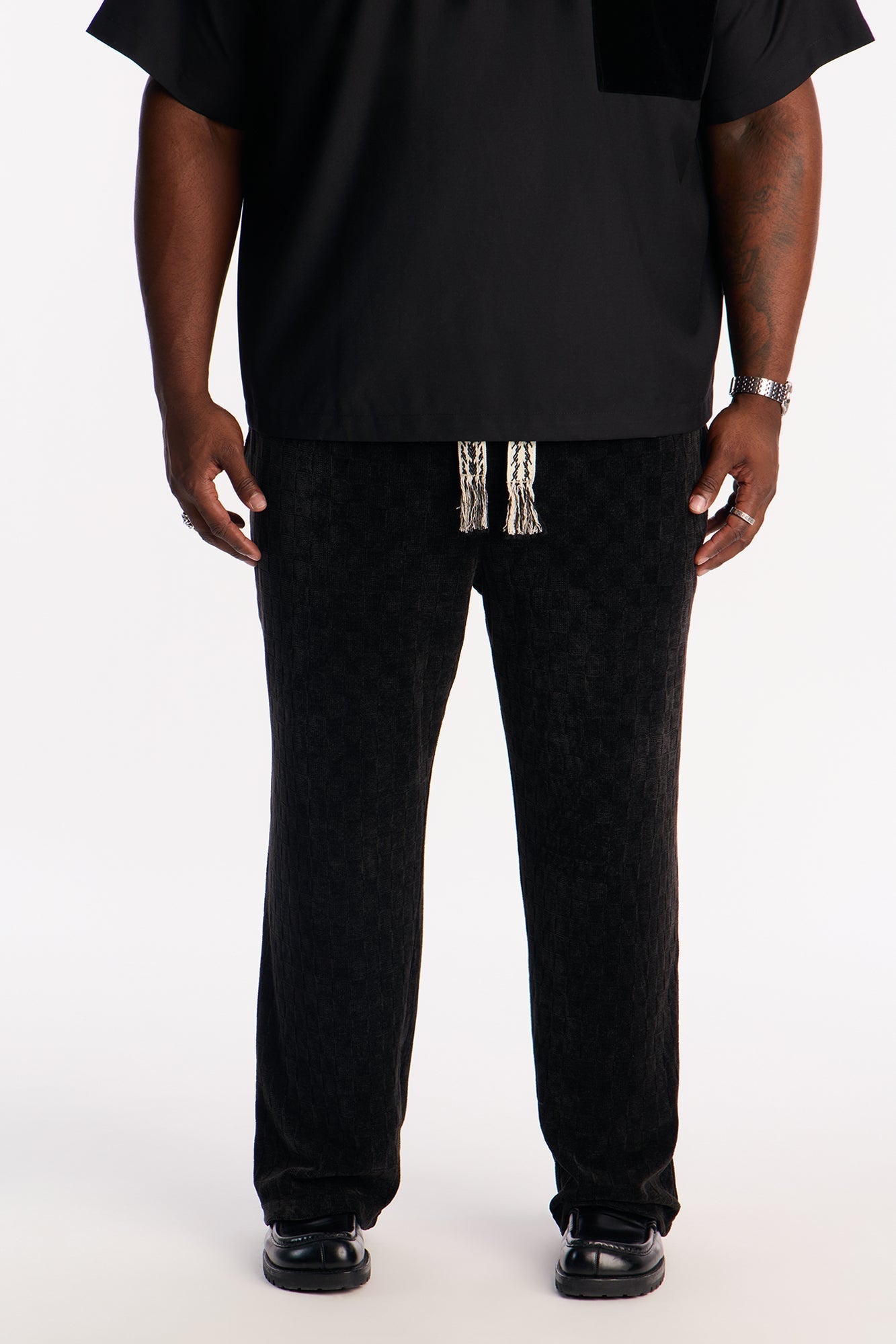 Straight Chenille Textured Pant - Black Fashion Nova