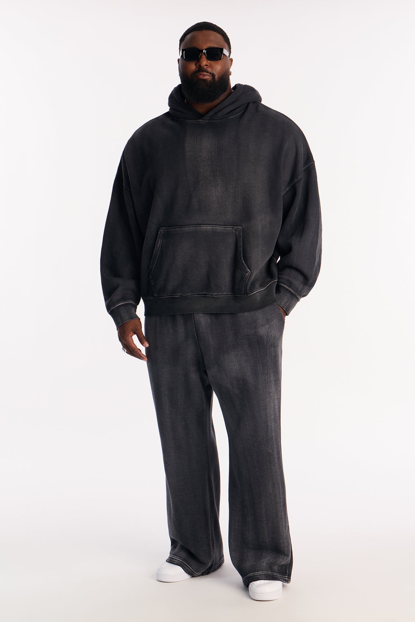 Acid Wash Heavyweight Slim Flare Sweatpants - Black Fashion Nova