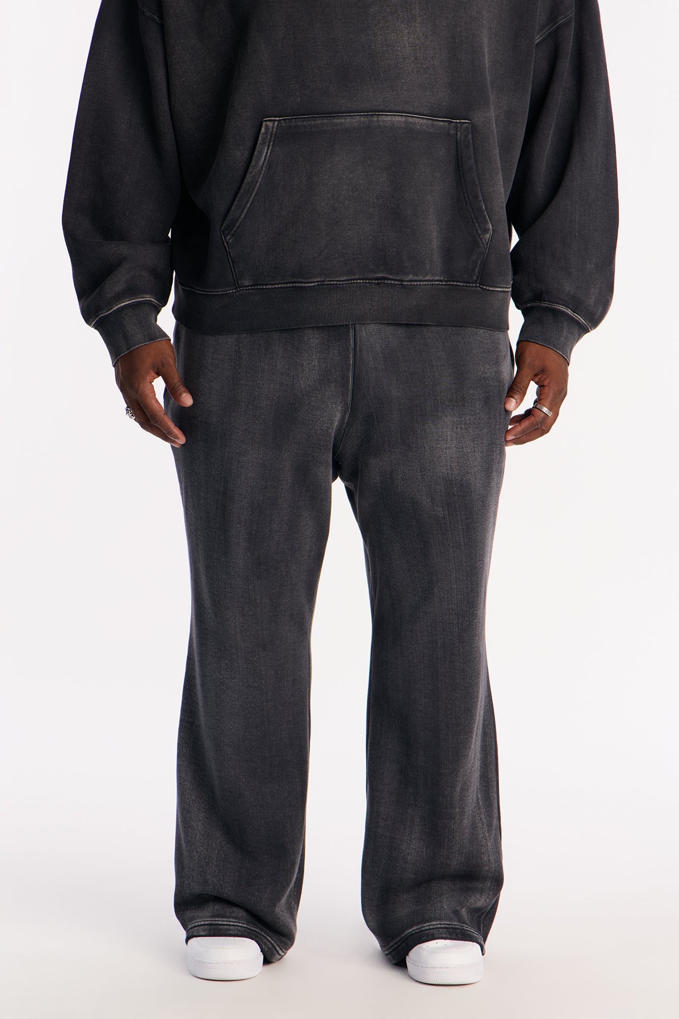 Acid Wash Heavyweight Slim Flare Sweatpants - Black Fashion Nova