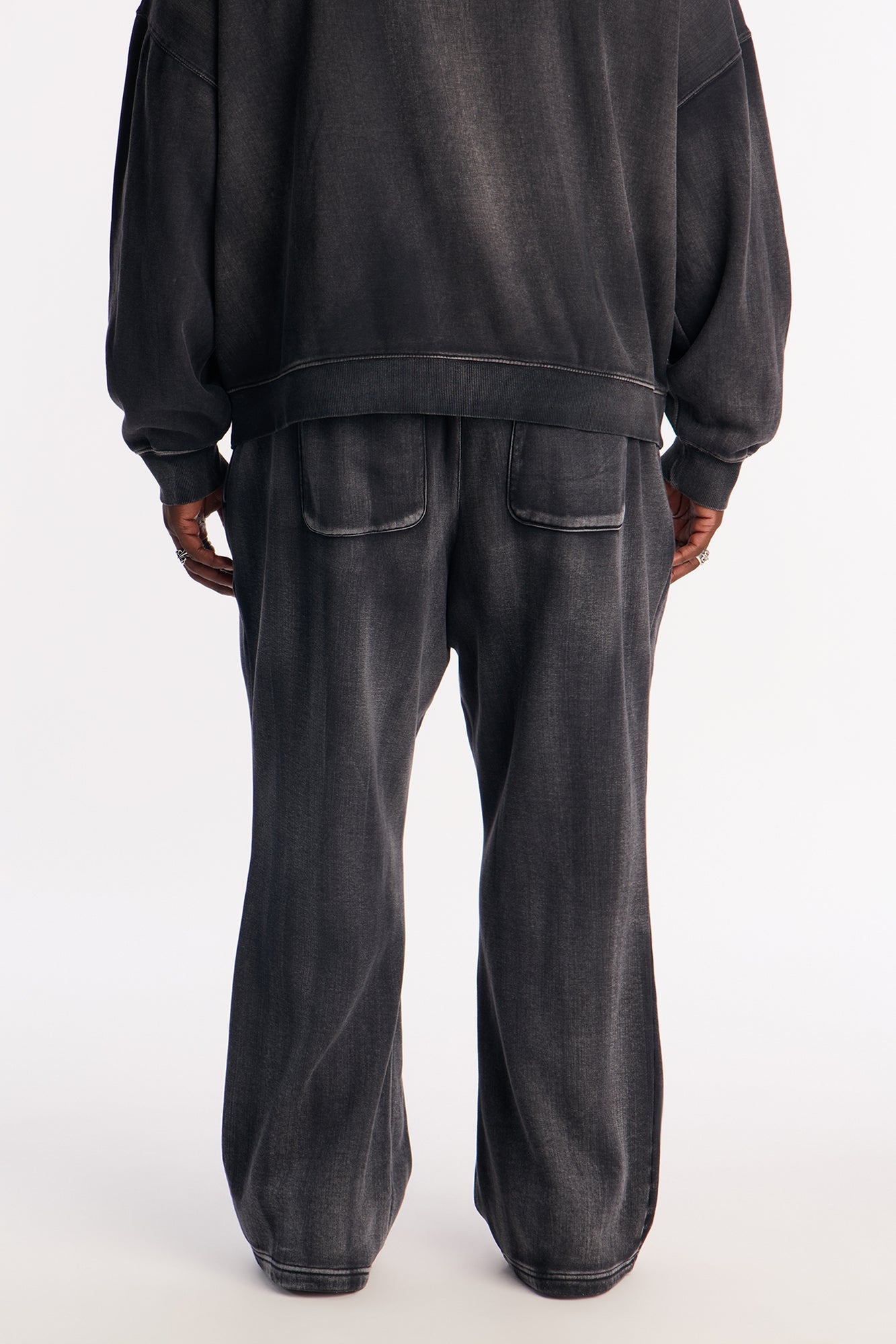 Acid Wash Heavyweight Slim Flare Sweatpants - Black Fashion Nova