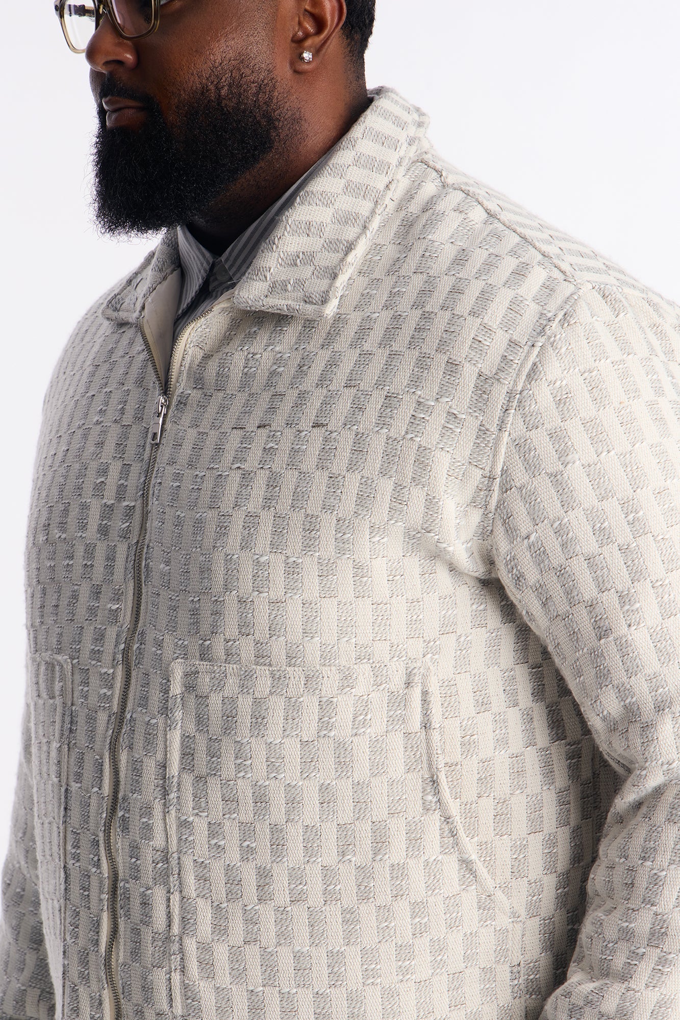 Relaxed Cropped Checker Work Jacket - Cream Fashion Nova