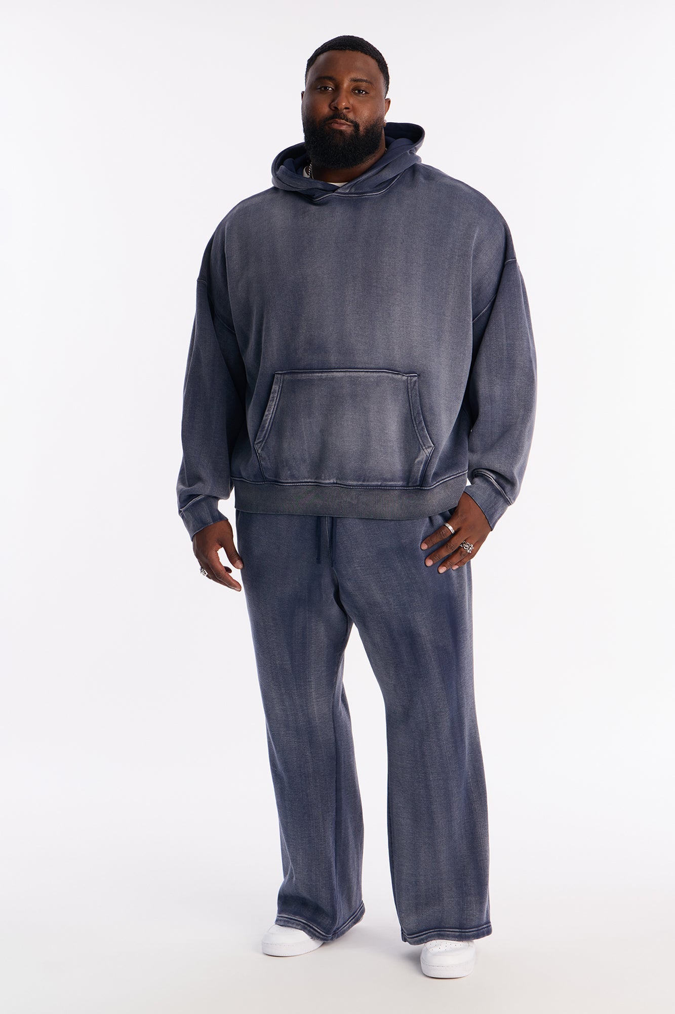 Acid Wash Heavyweight Slim Flare Sweatpants - Navy Fashion Nova