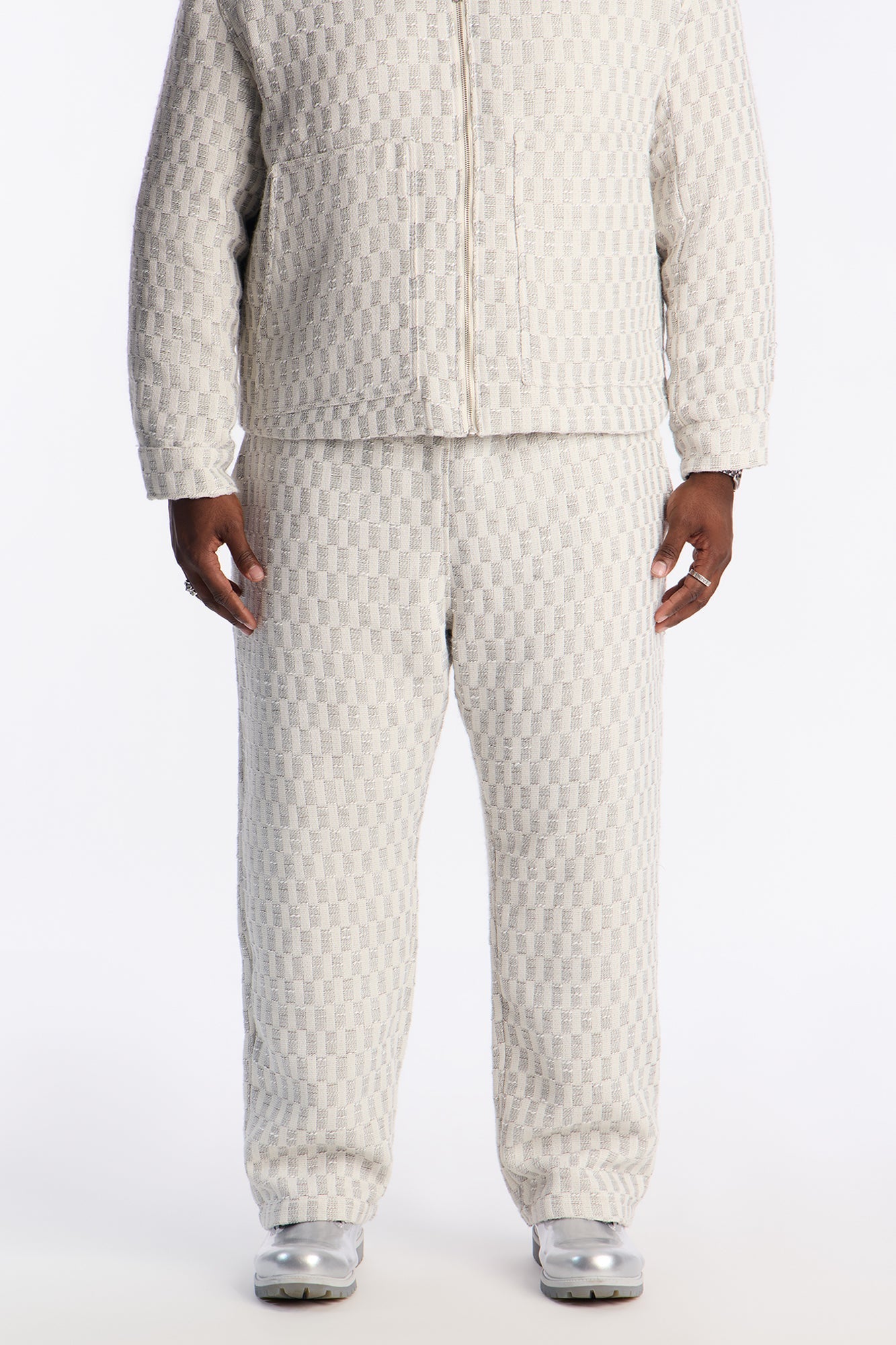 Slim Slit Flare Checker Pant - Cream Fashion Nova