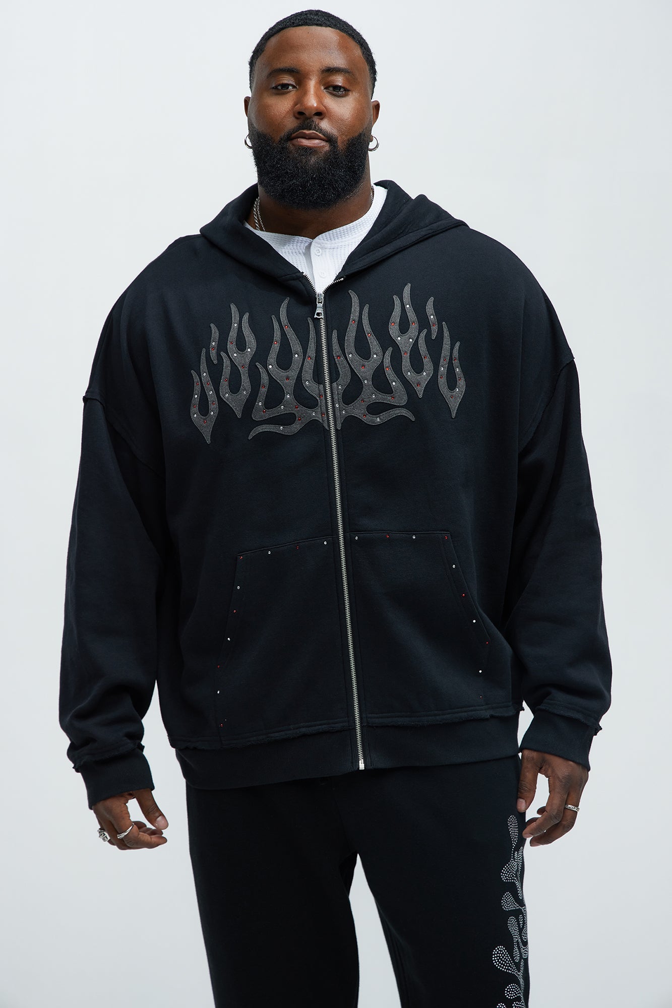 Tyson Bling Oversized Zip Hoodie - Black Fashion Nova