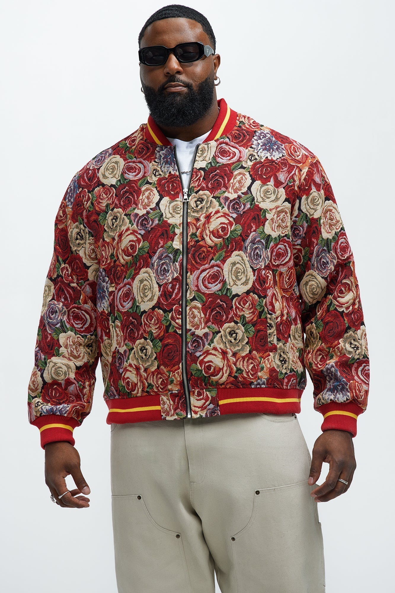 Ditson Tapestry Varsity Jacket - Red/combo Fashion Nova