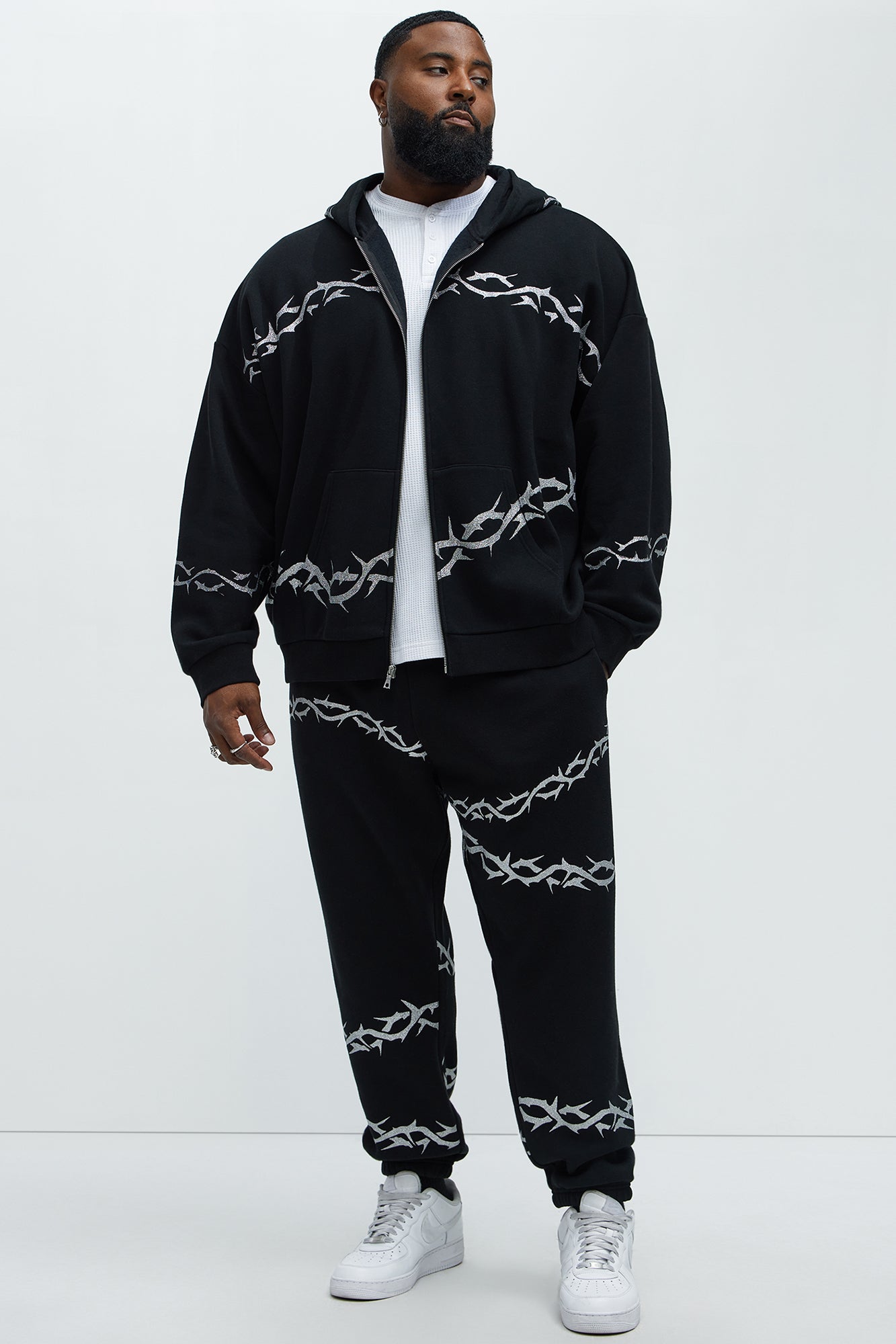 Tyson Barbed Wire Oversized Zip Hoodie - Black Fashion Nova