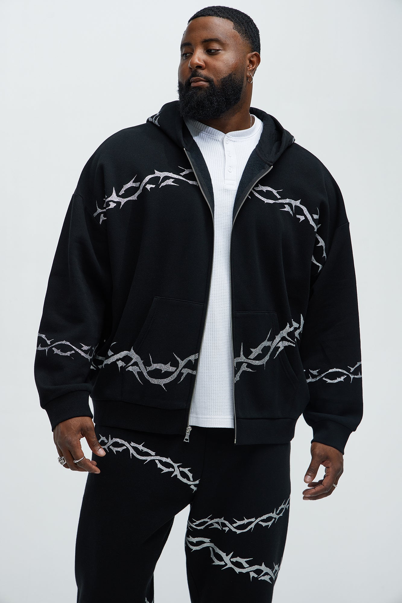 Tyson Barbed Wire Oversized Zip Hoodie - Black Fashion Nova