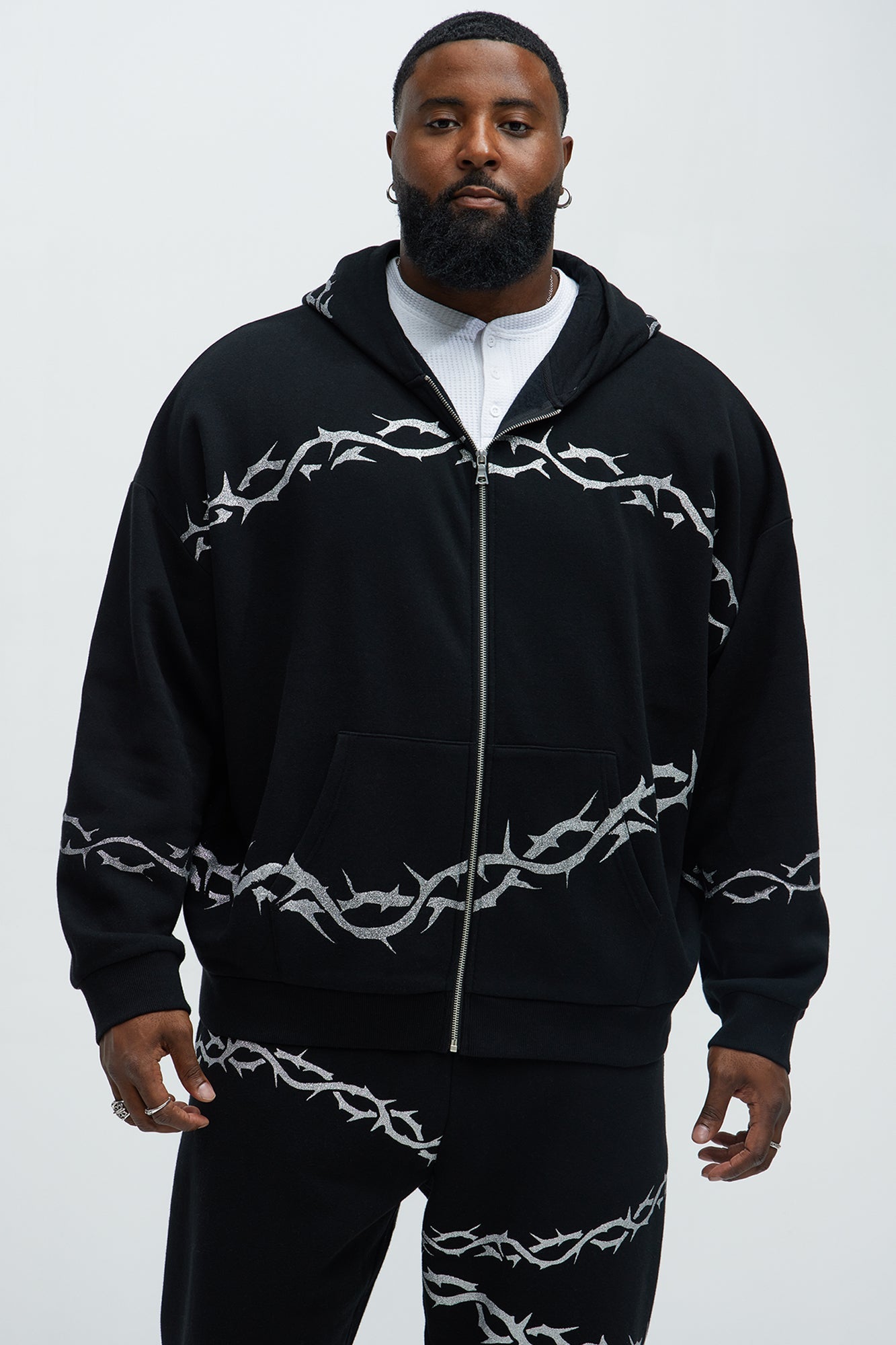 Tyson Barbed Wire Oversized Zip Hoodie - Black Fashion Nova