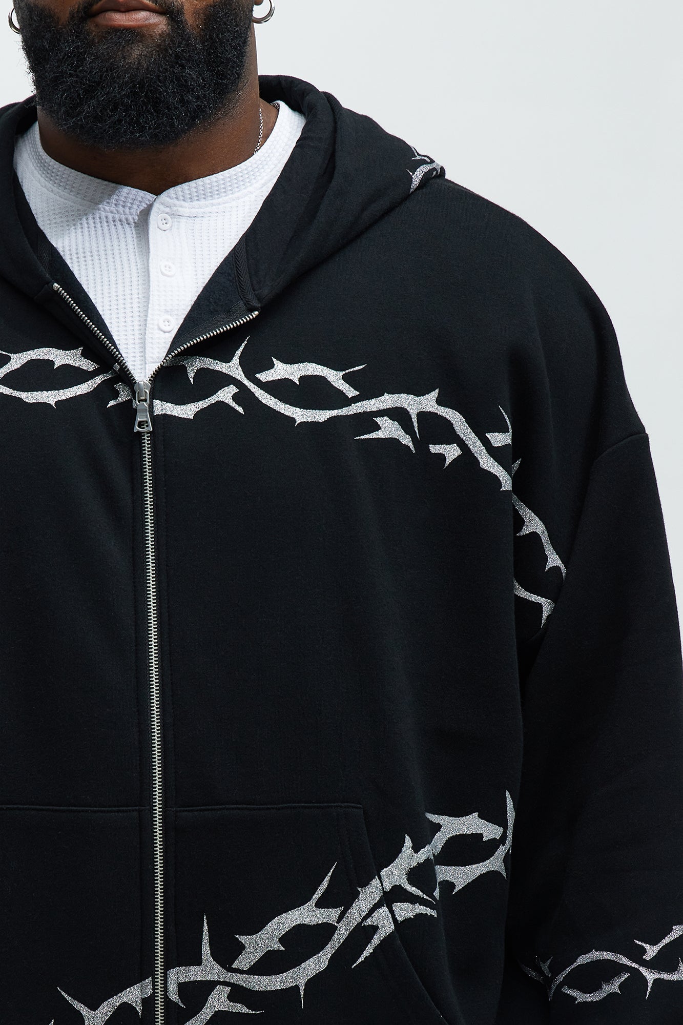 Tyson Barbed Wire Oversized Zip Hoodie - Black Fashion Nova