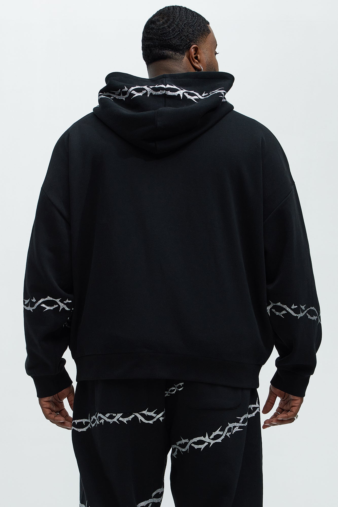 Tyson Barbed Wire Oversized Zip Hoodie - Black Fashion Nova
