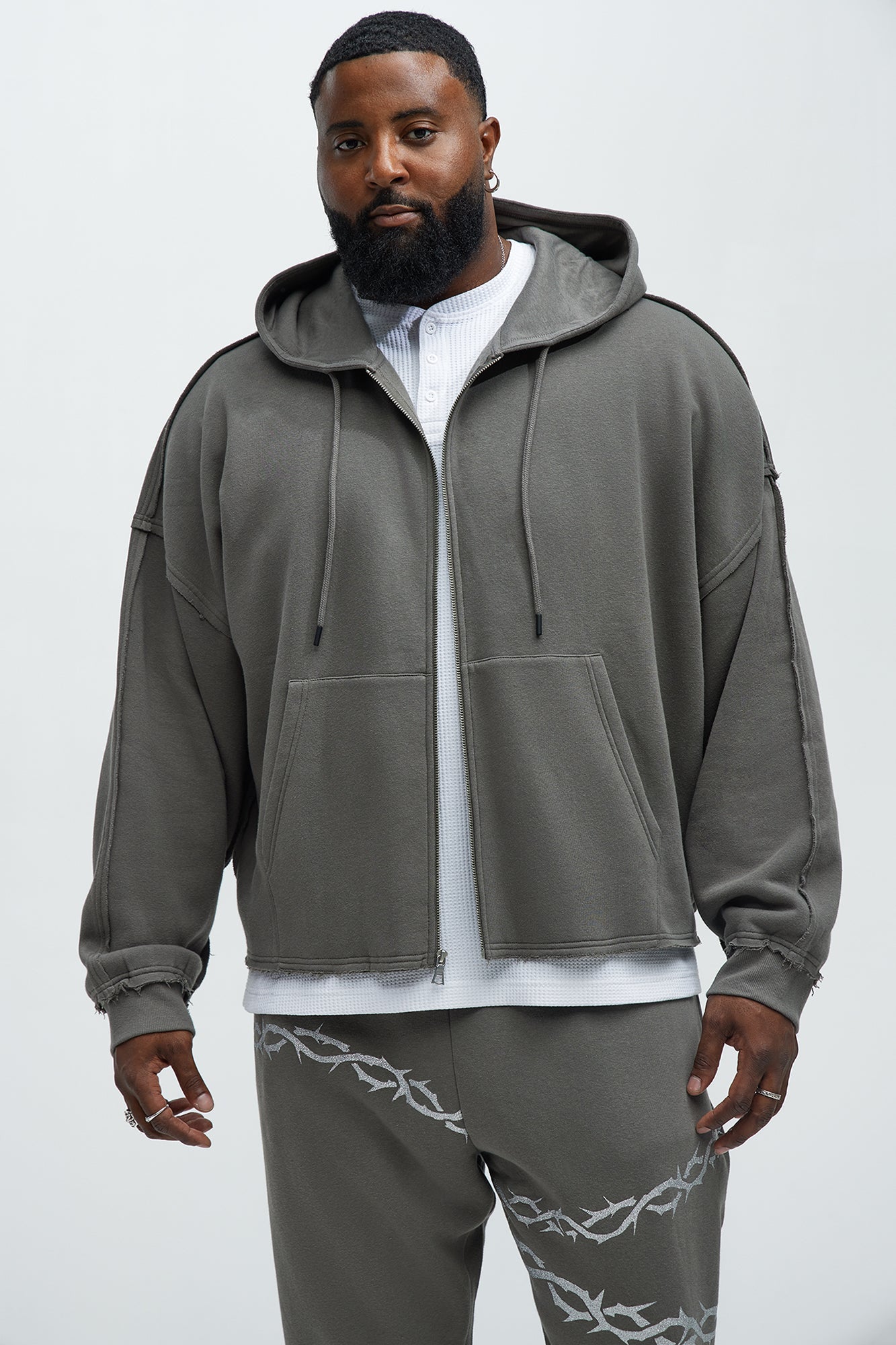Tyson Oversized Cropped Zip Up Hoodie - Grey Fashion Nova
