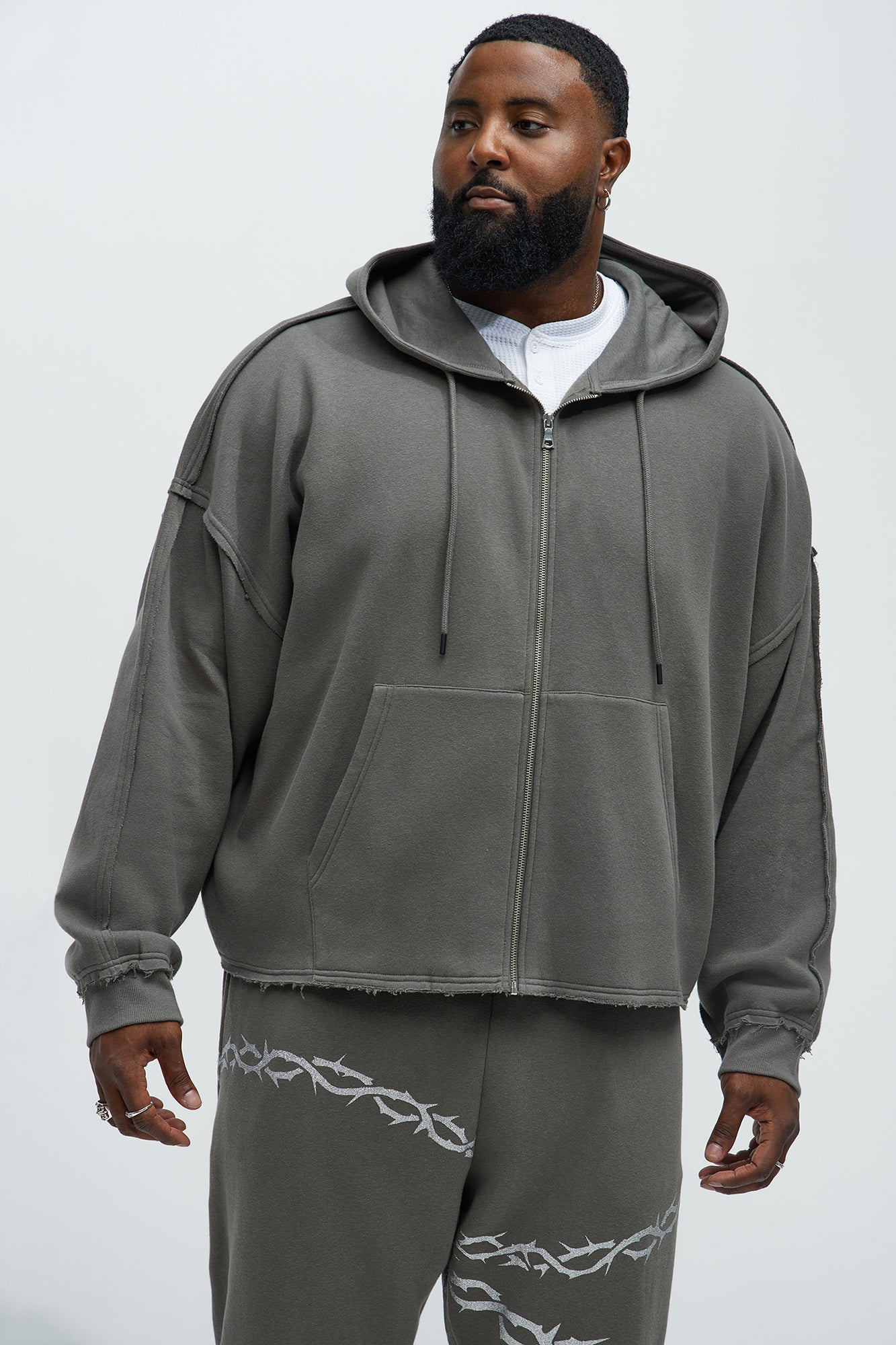 Tyson Oversized Cropped Zip Up Hoodie - Grey Fashion Nova
