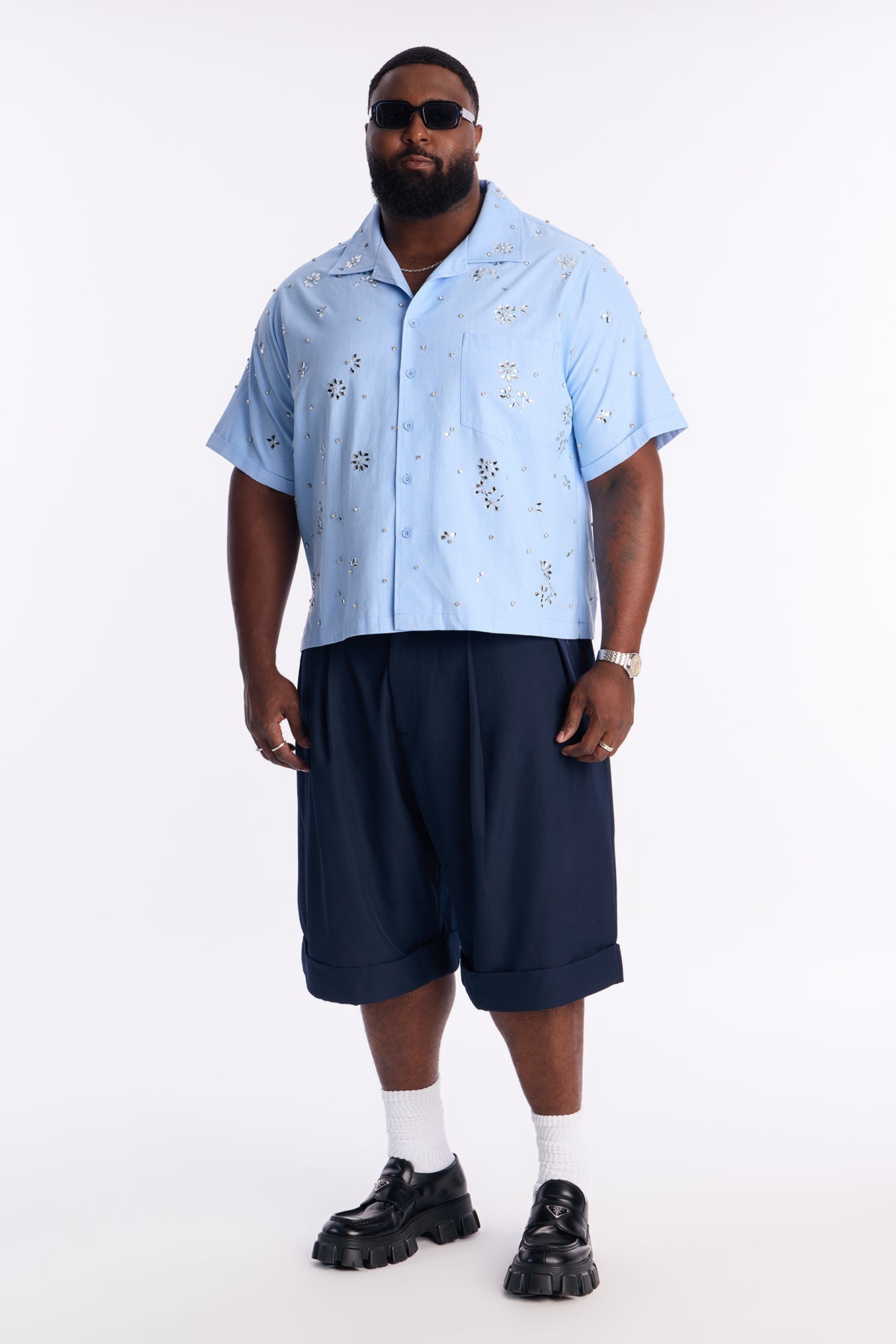 Chrome Bloom Cuban Button Up Shirt - Light Blue Fashion Nova