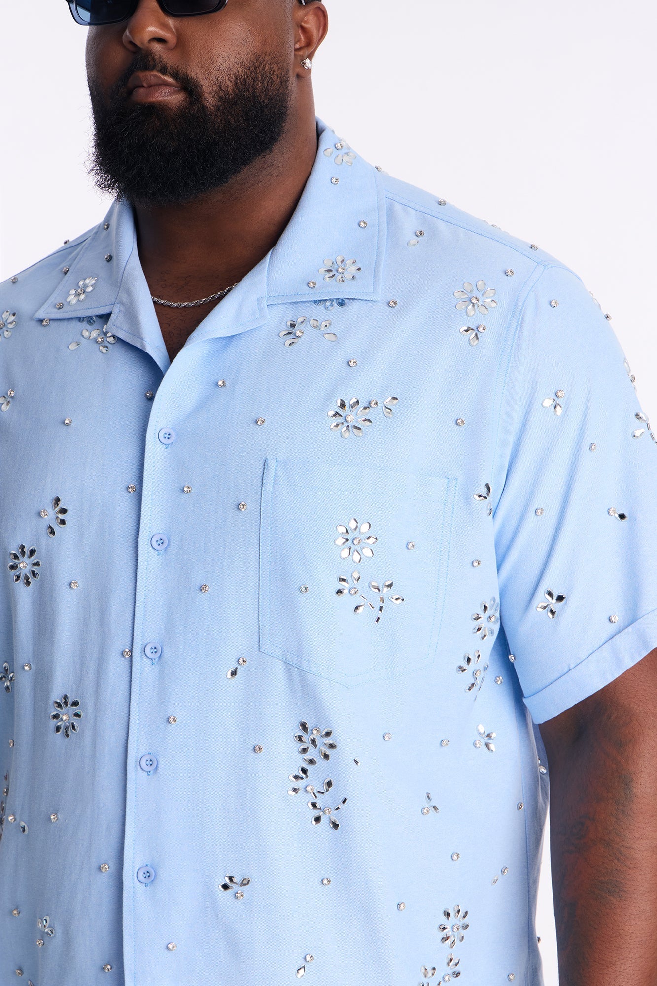 Chrome Bloom Cuban Button Up Shirt - Light Blue Fashion Nova