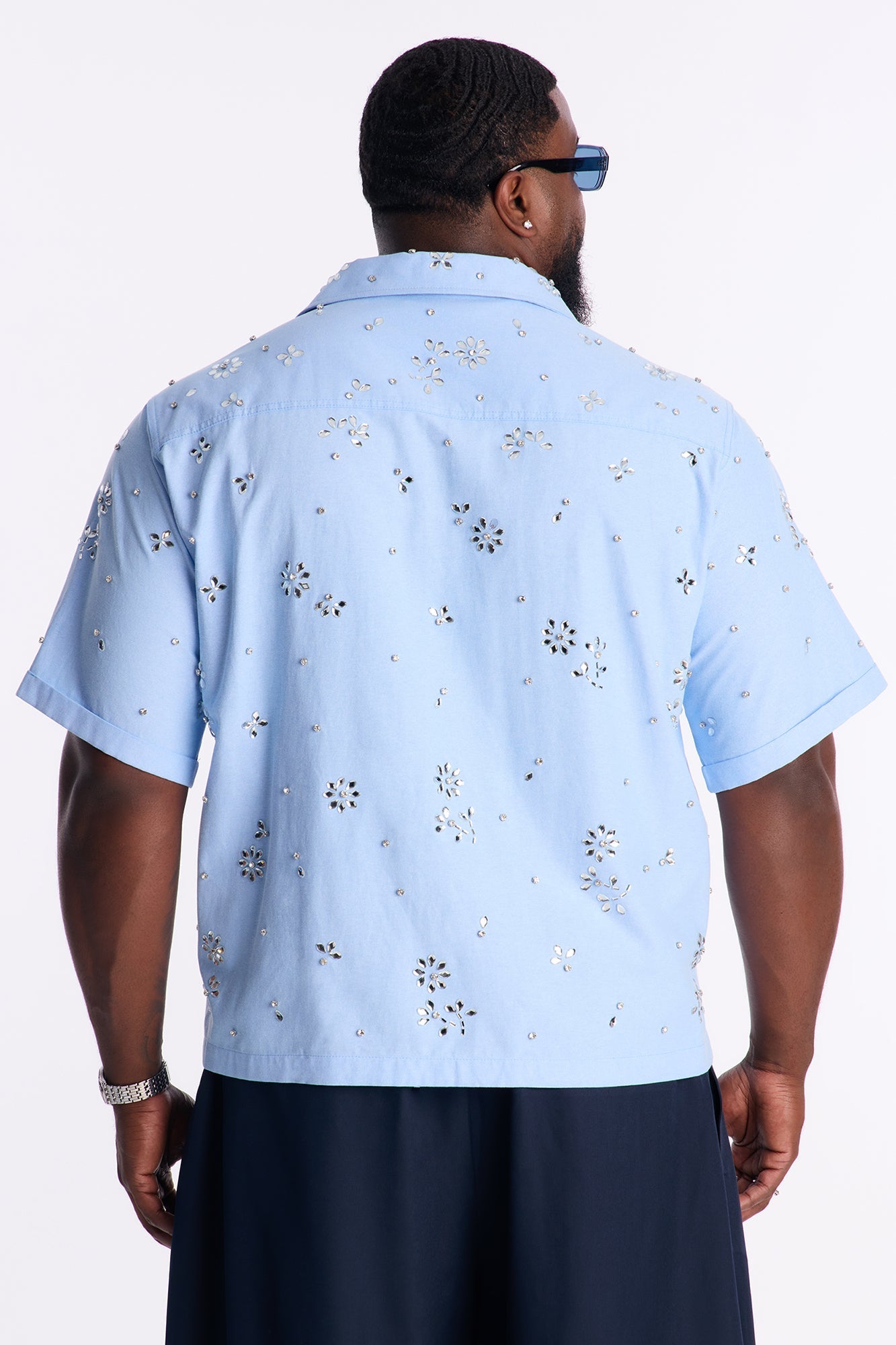 Chrome Bloom Cuban Button Up Shirt - Light Blue Fashion Nova