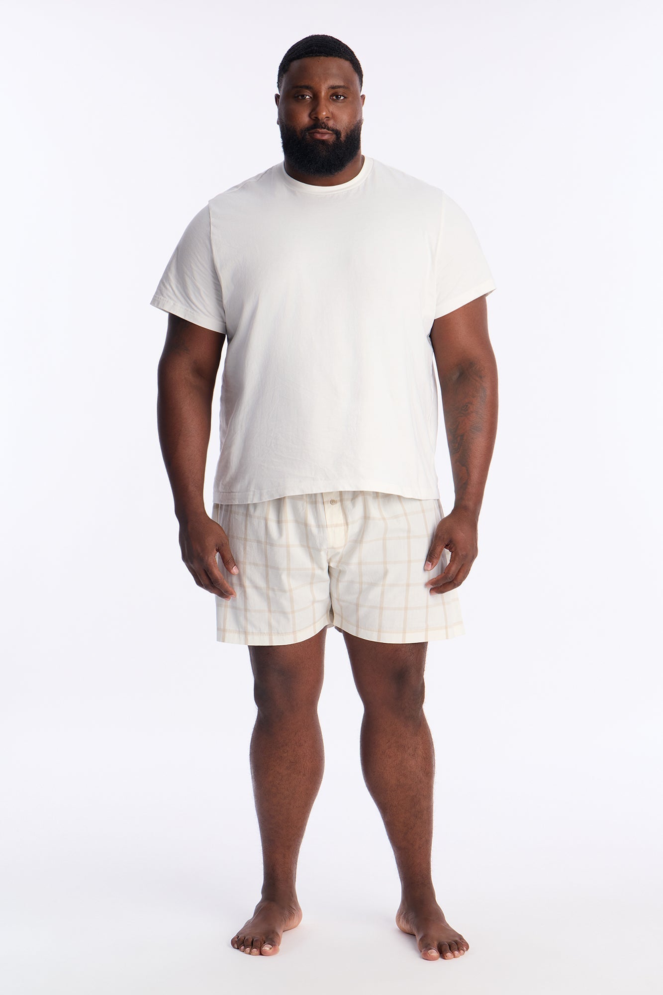 Subtle Plaid Cotton Boxer - Beige Fashion Nova
