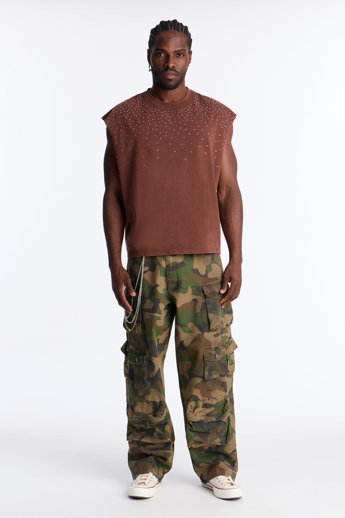 Embellished Stone Muscle Tee - Brown Fashion Nova