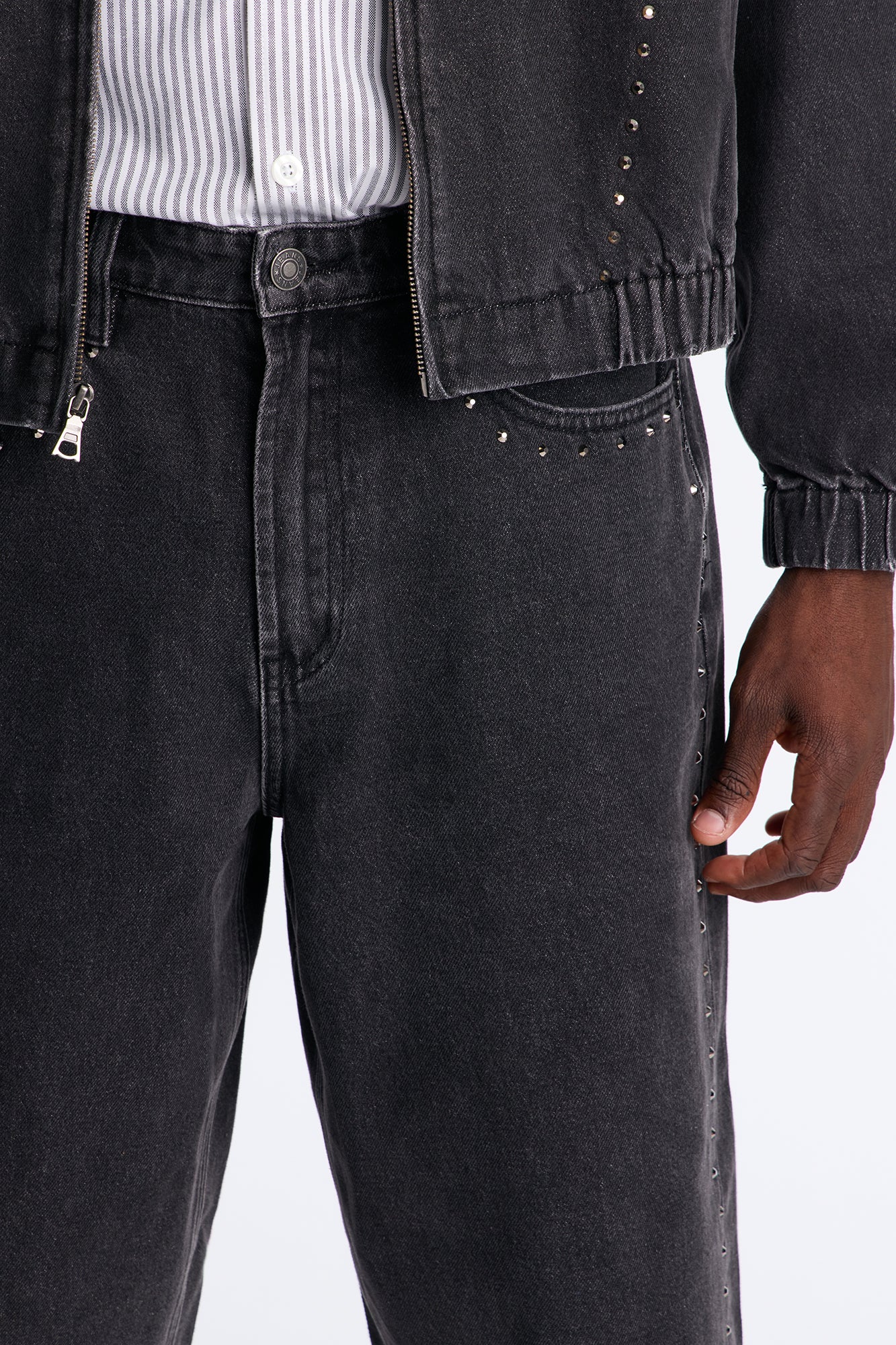 Baggy Lined Up Jewels Denim Short - Black Wash Fashion Nova