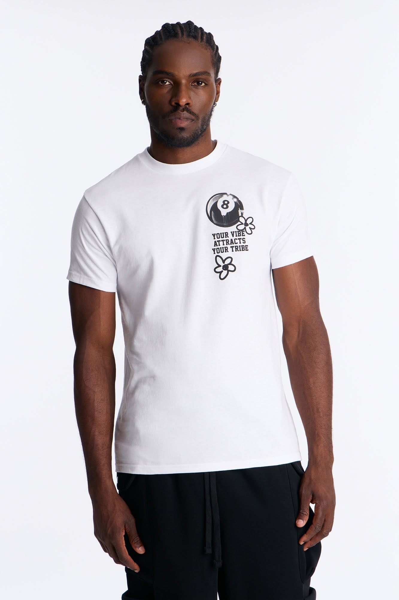 Eight Black Ball Short Sleeve Tee - White Fashion Nova